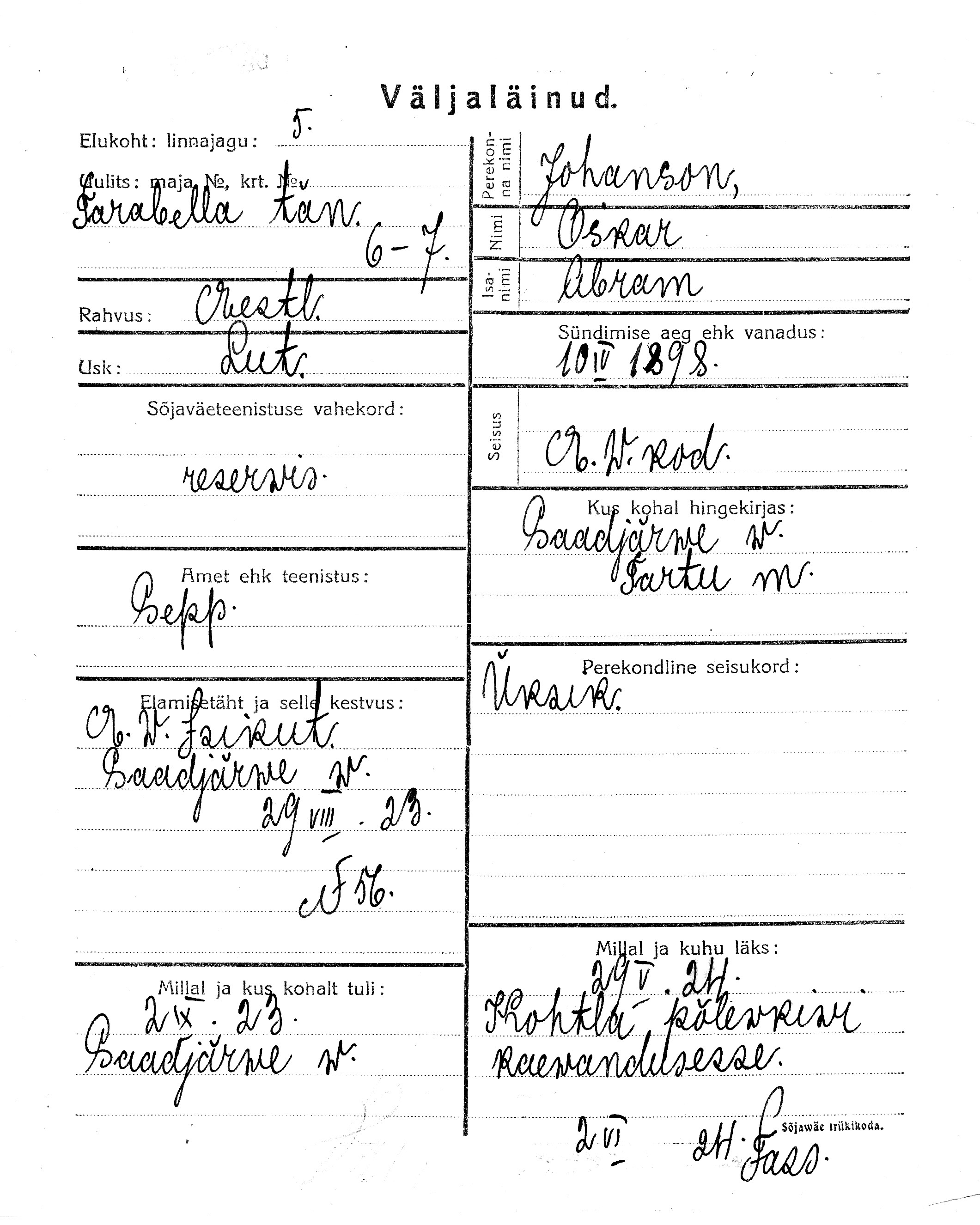 Johanson, Oskar, Abram