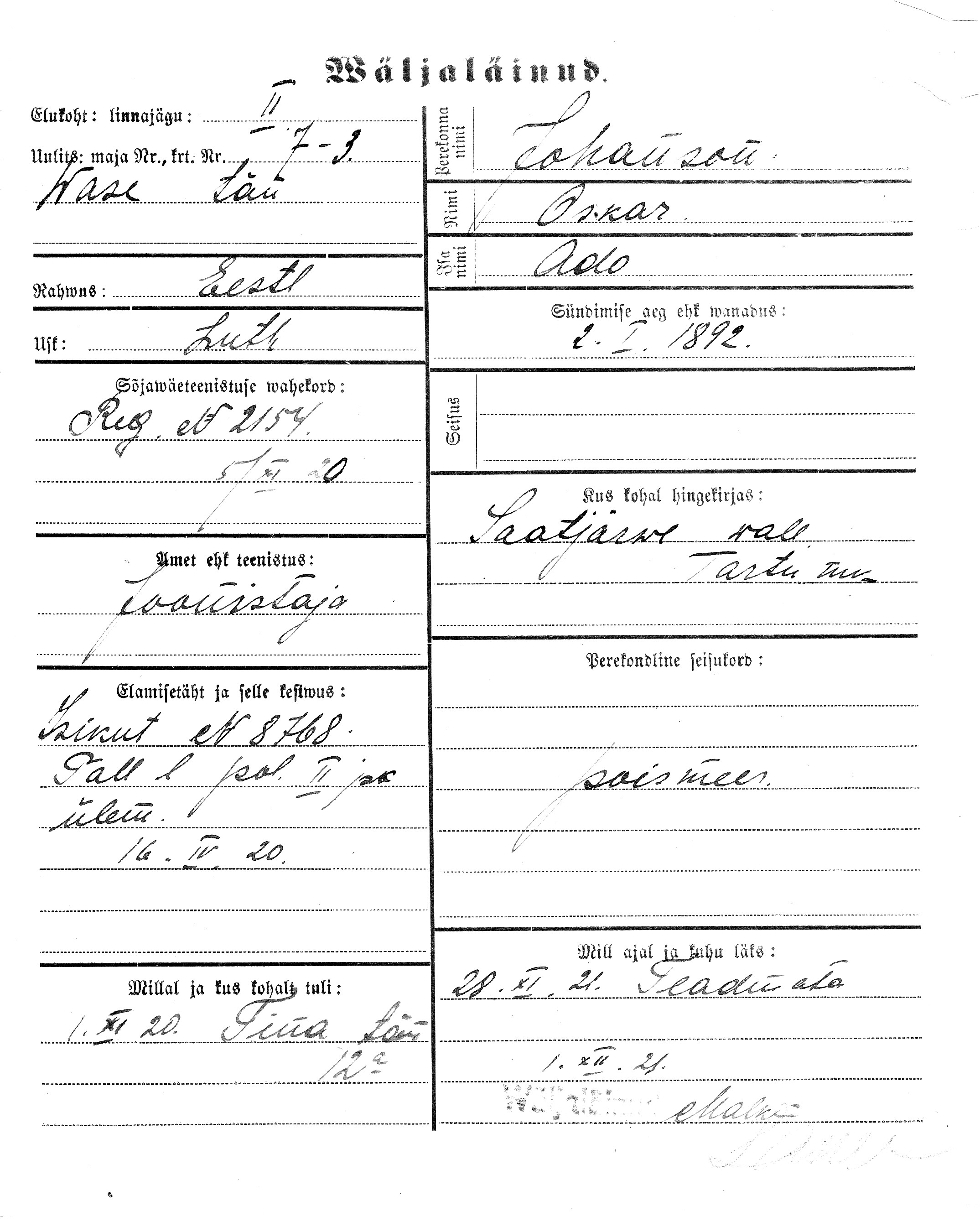 Johanson, Oskar, Ado