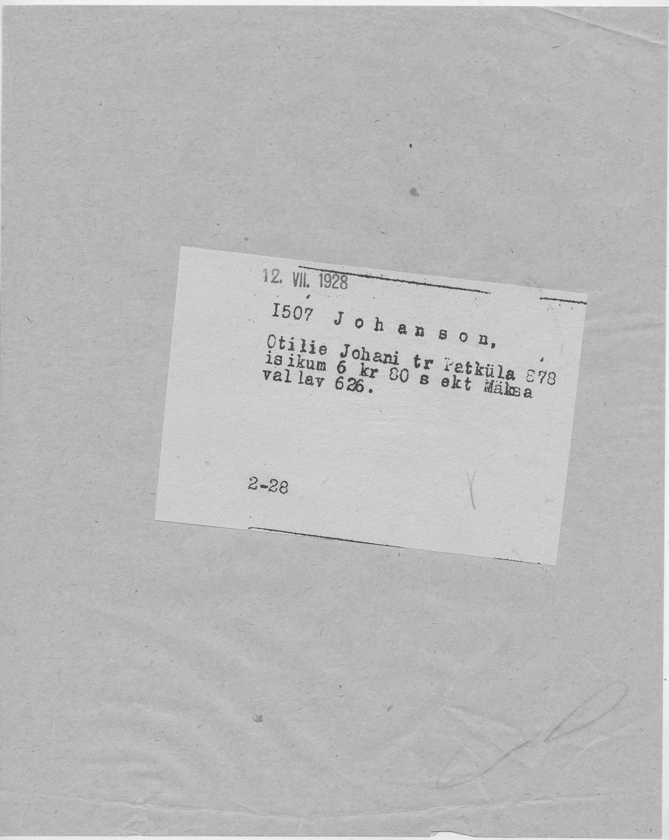 Johanson, Ottilie, Johan