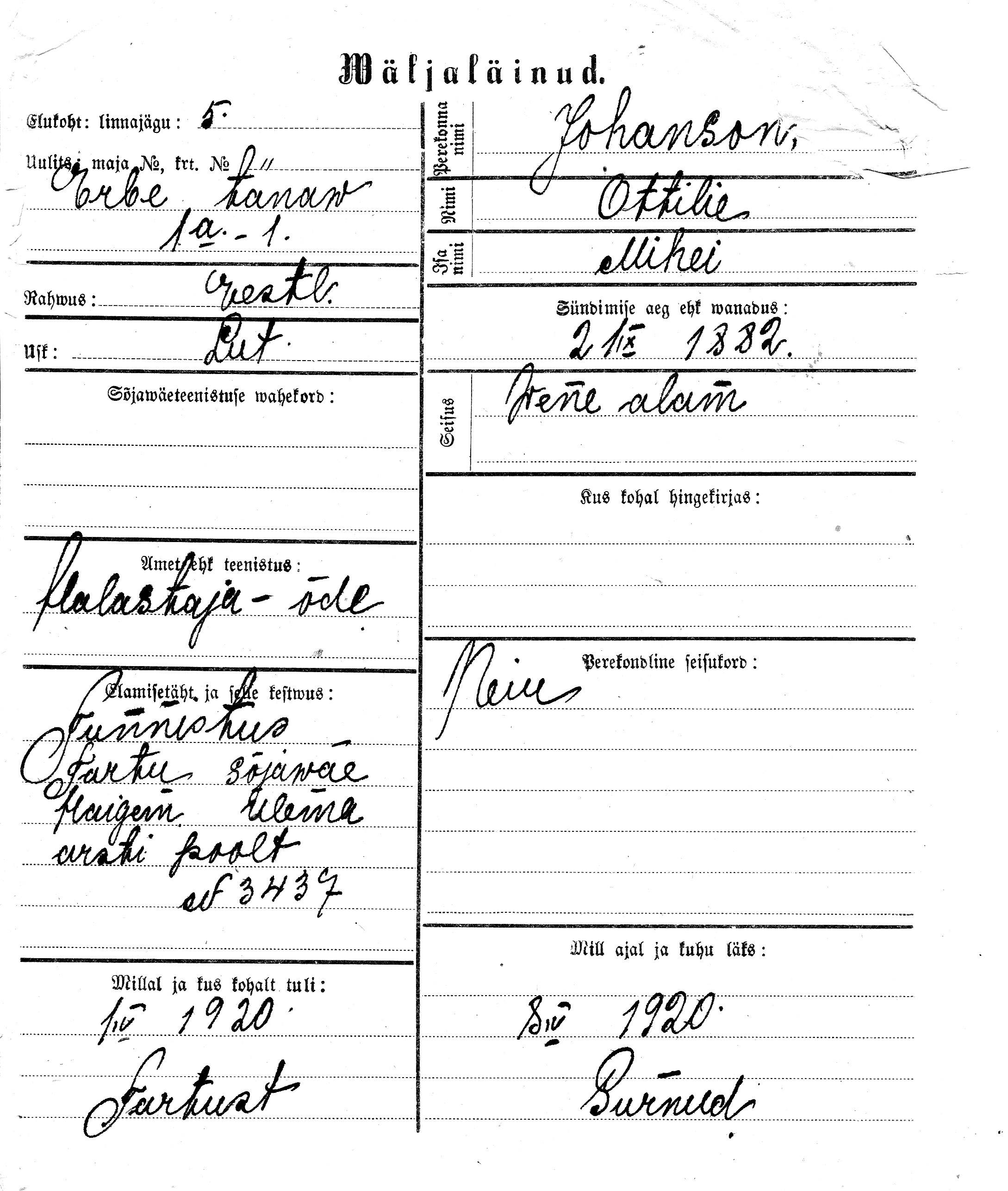 Johanson, Ottilie, Mihei