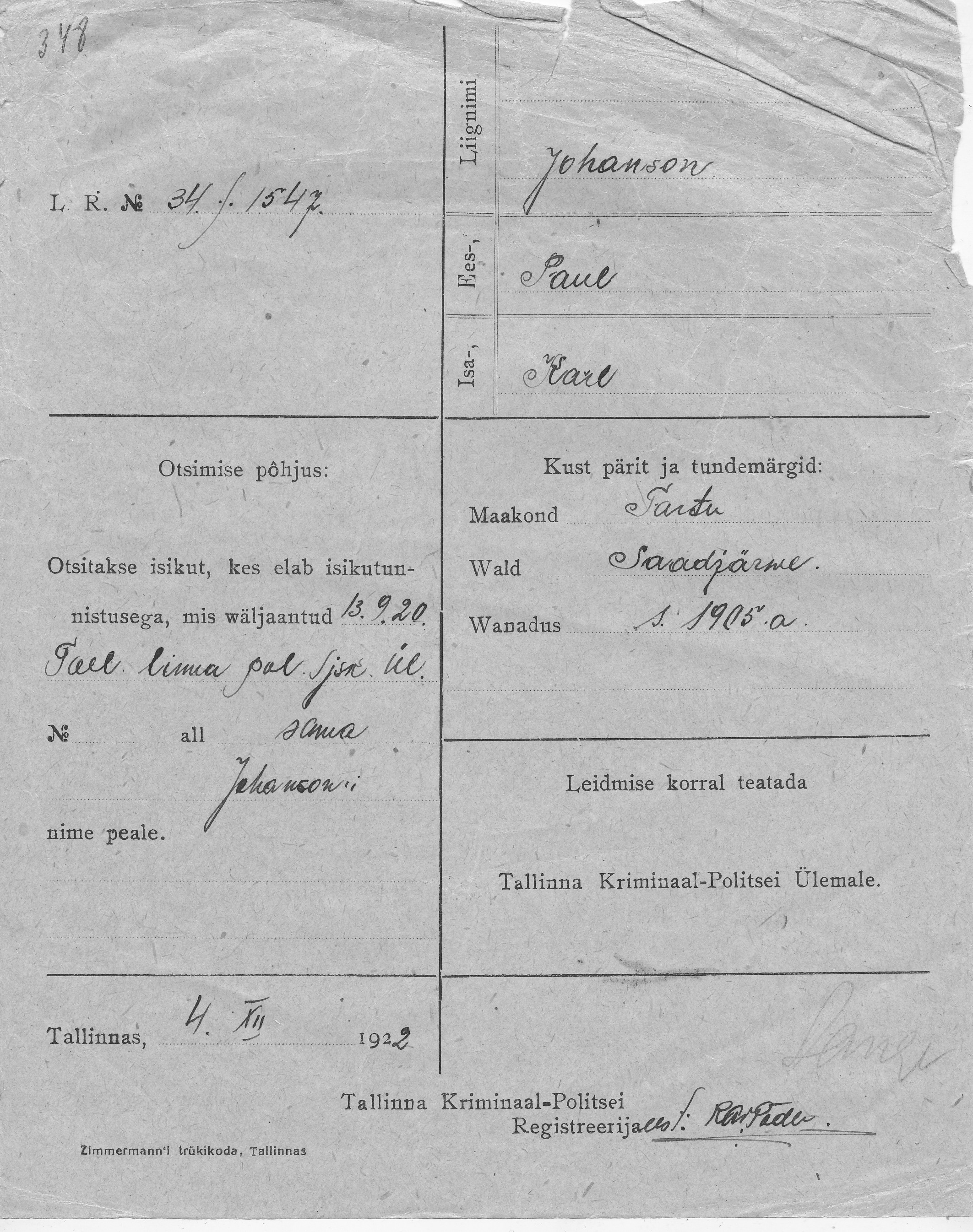 Johanson, Paul, Karl