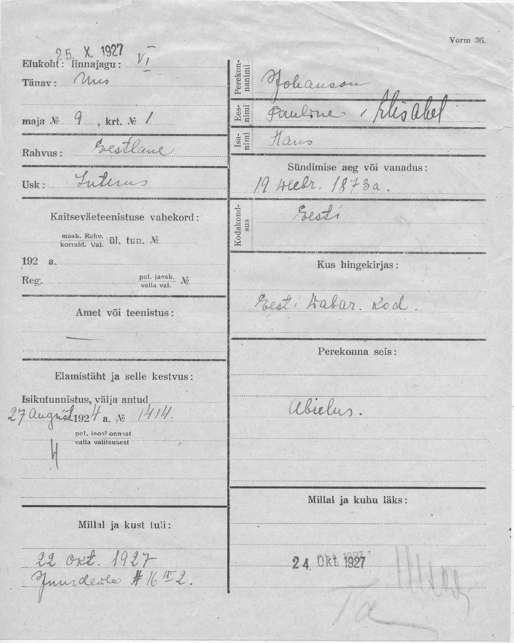 Johanson, Pauline-Elisabet, Hans