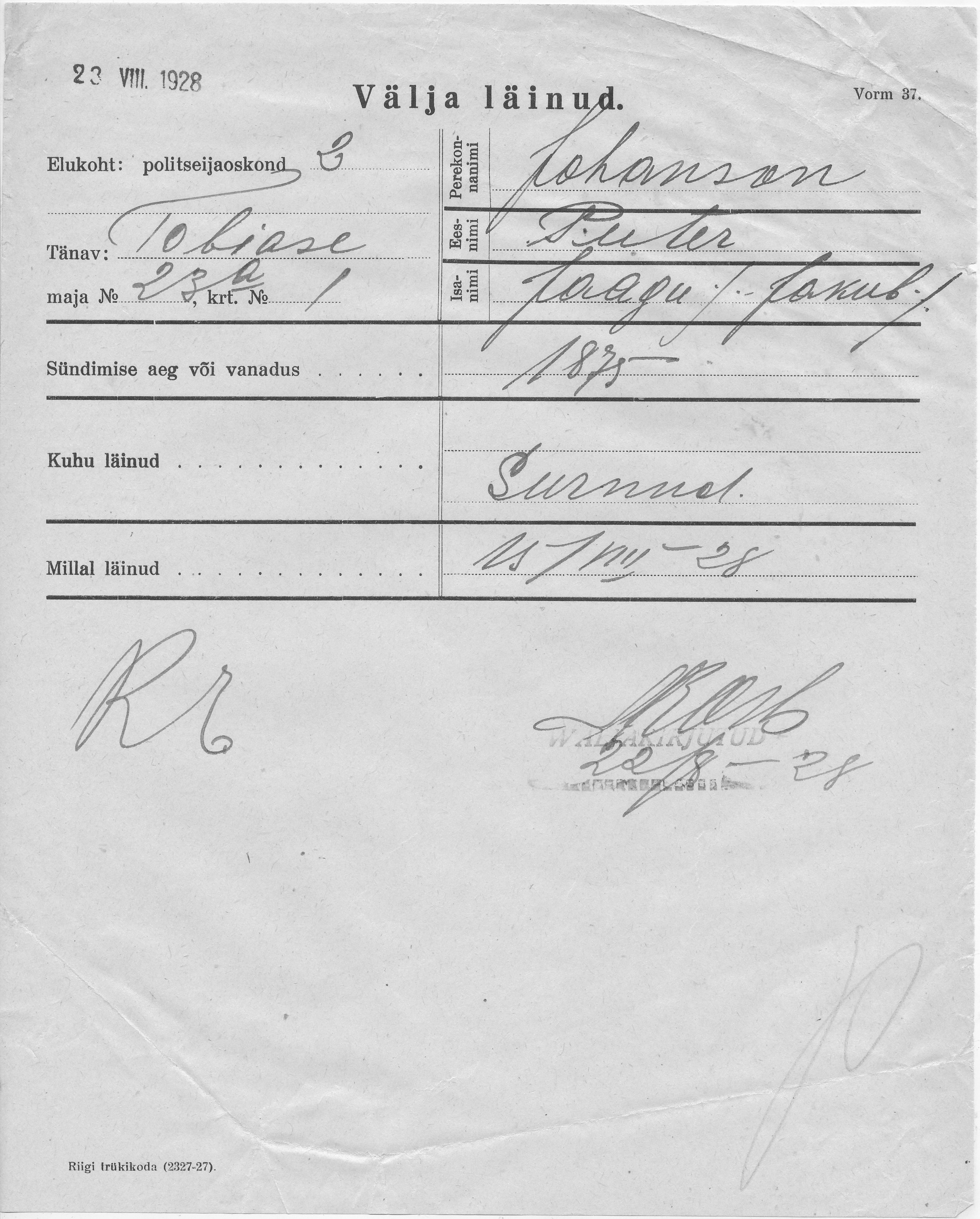 Johanson, Peeter, Jaak(Jakub)