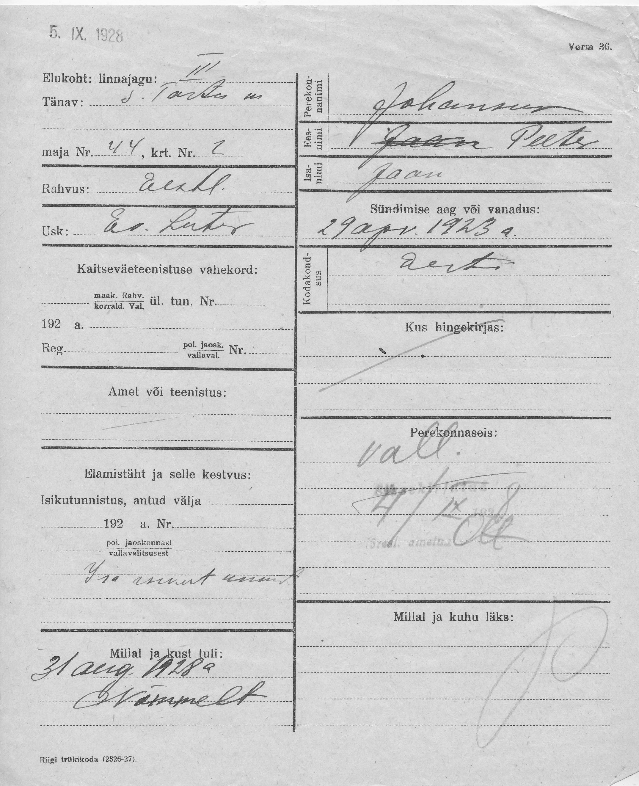 Johanson, Peeter, Jaan