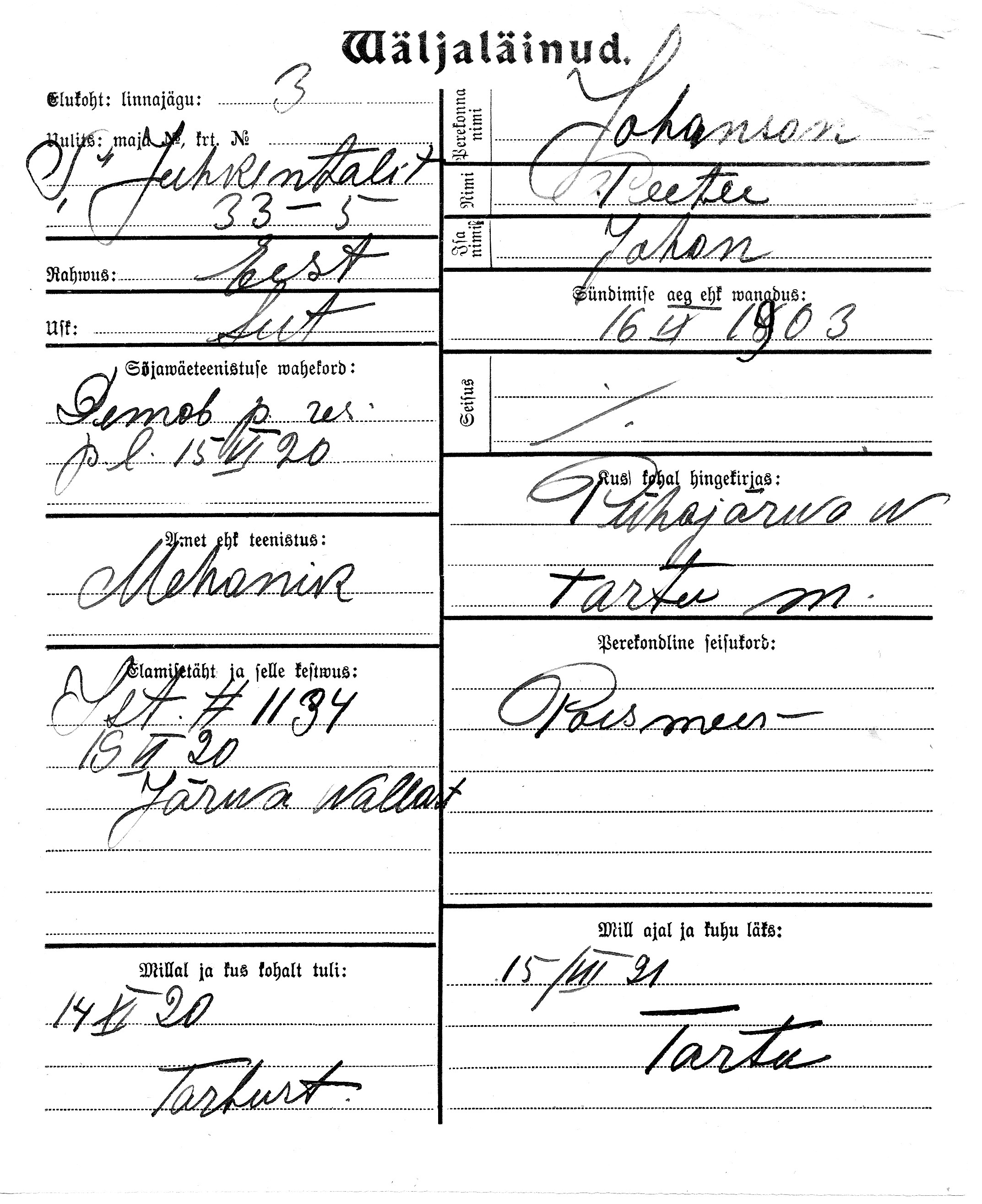 Johanson, Peeter, Johan