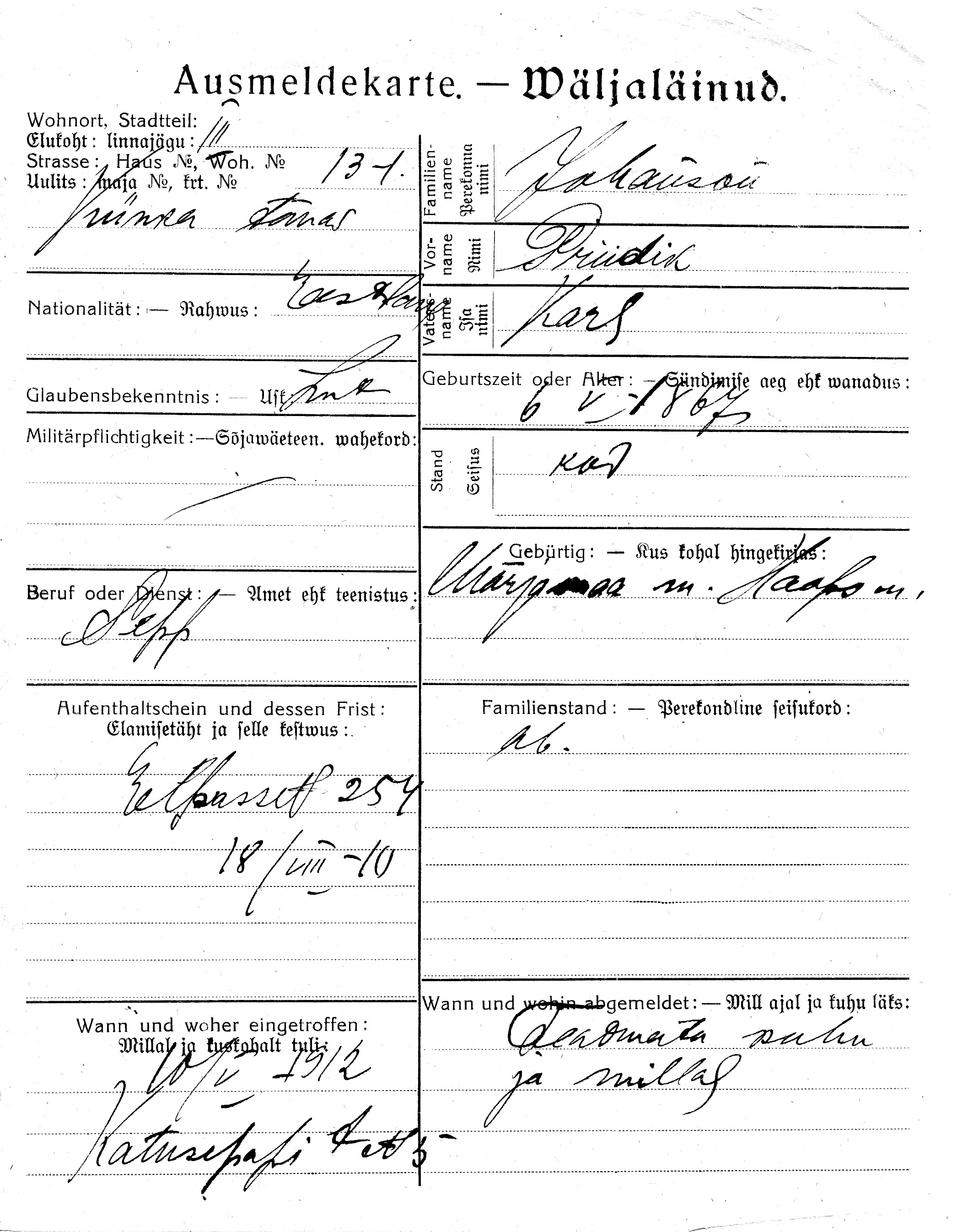 Johanson, Priidik, Karl