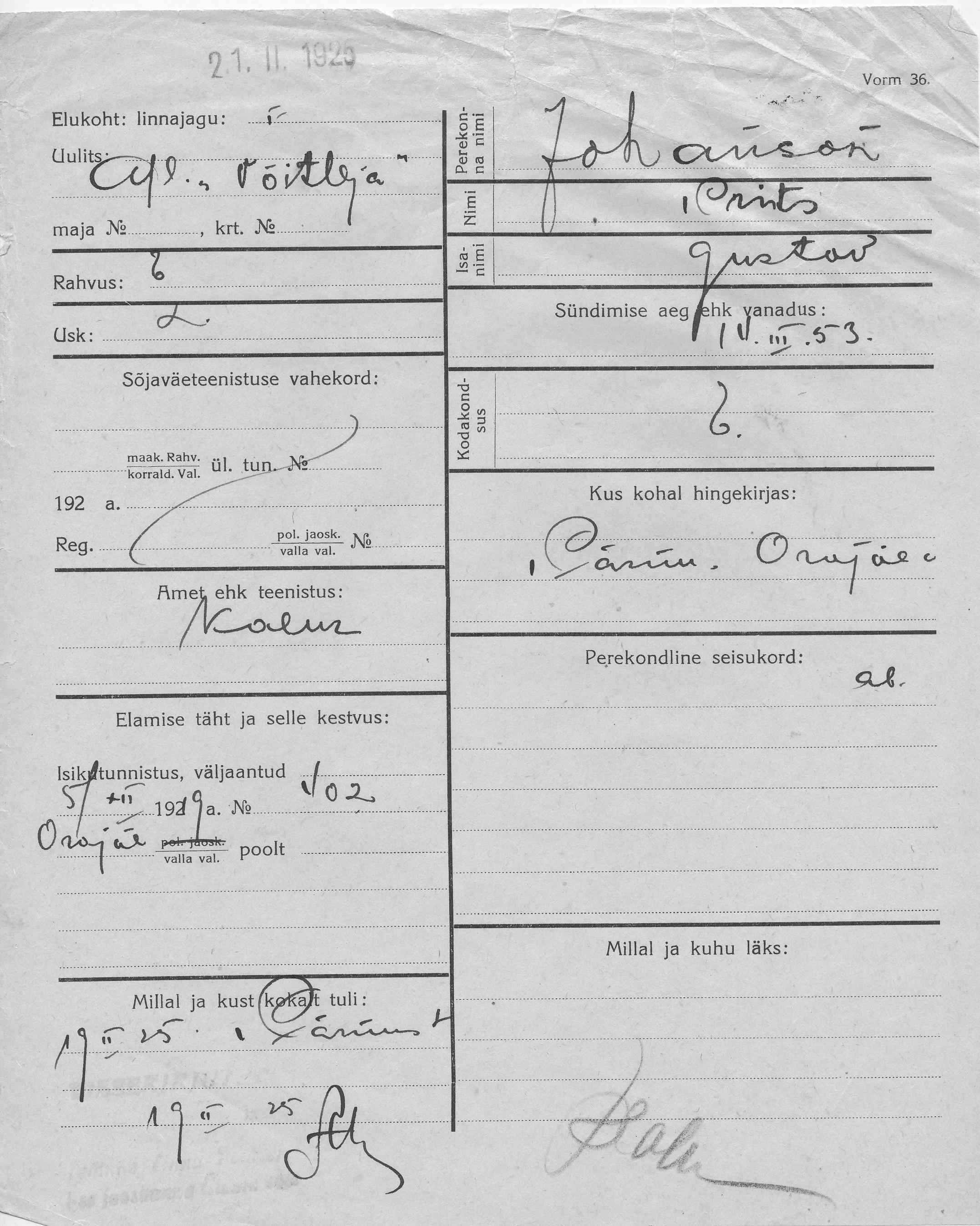 Johanson, Prits, Gustaw