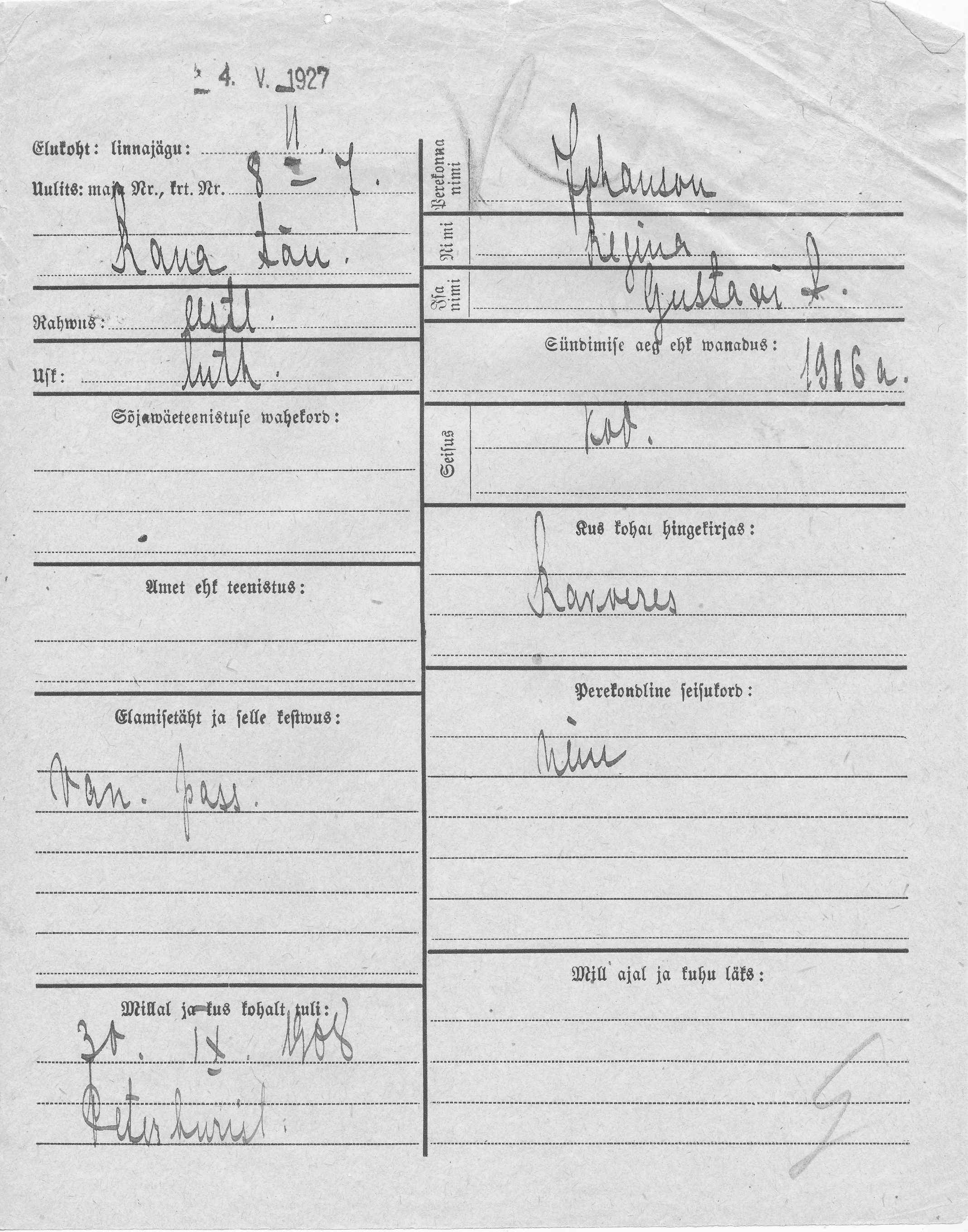 Johanson, Regina, Gustav