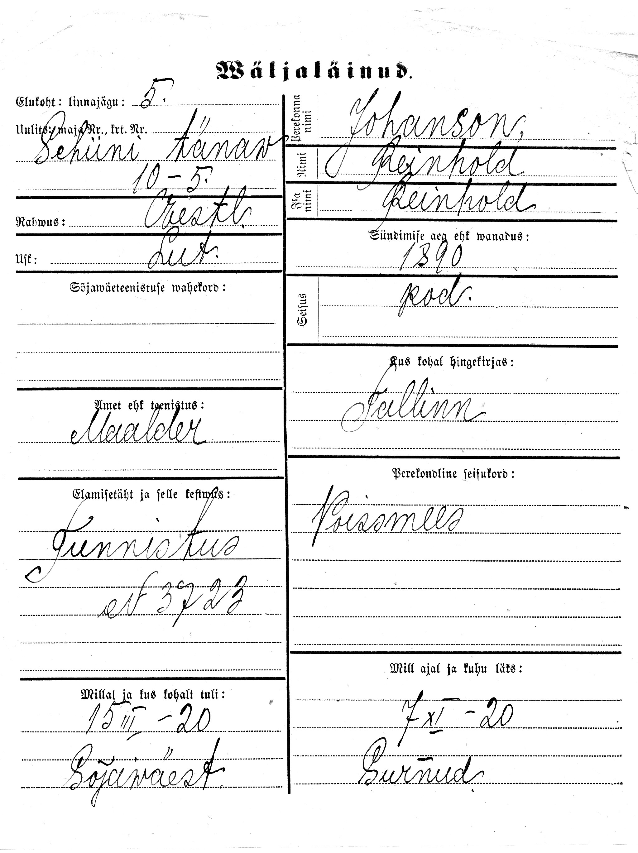 Johanson, Reinhold, Reinhold