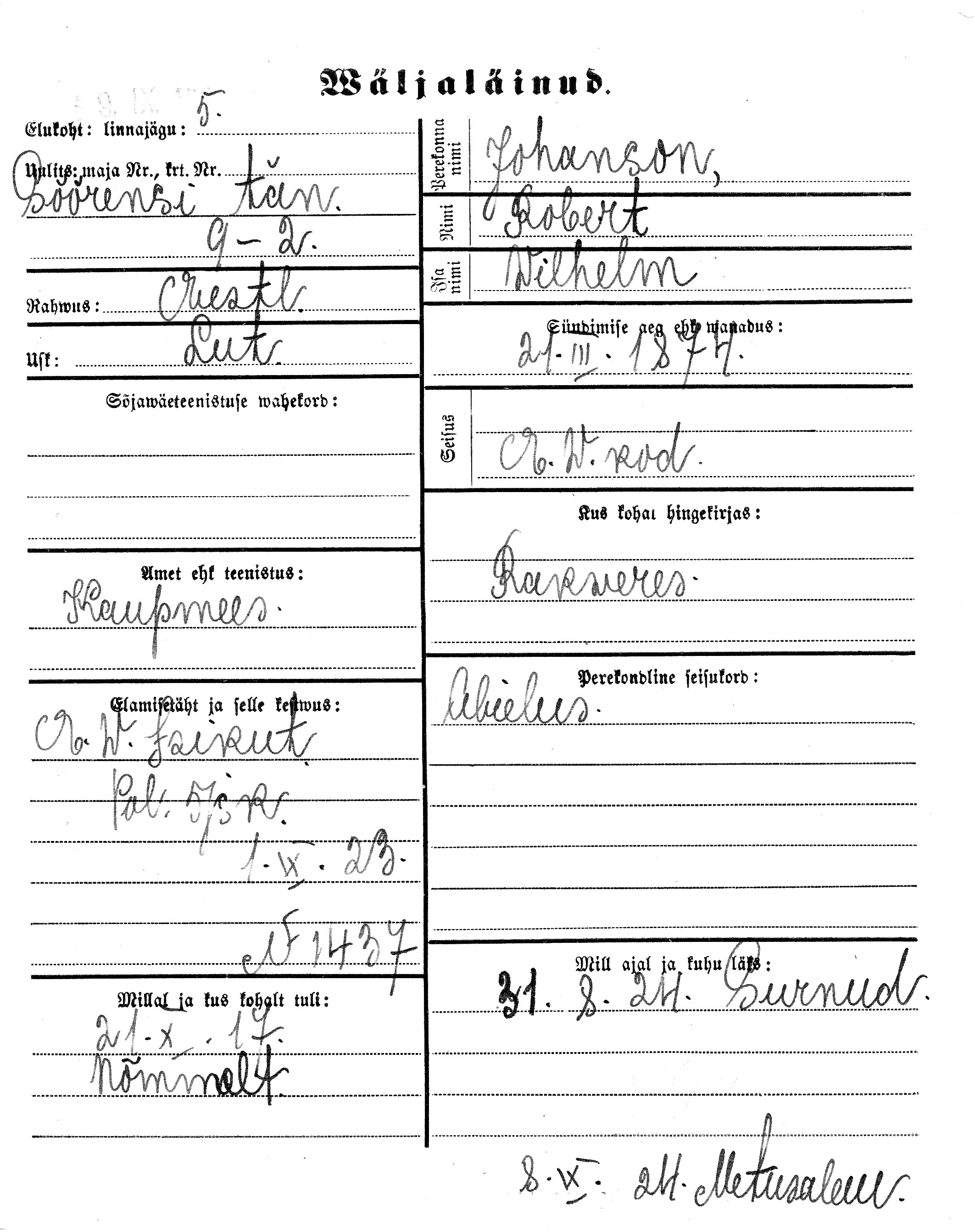 Johanson, Robert, Wilhelm