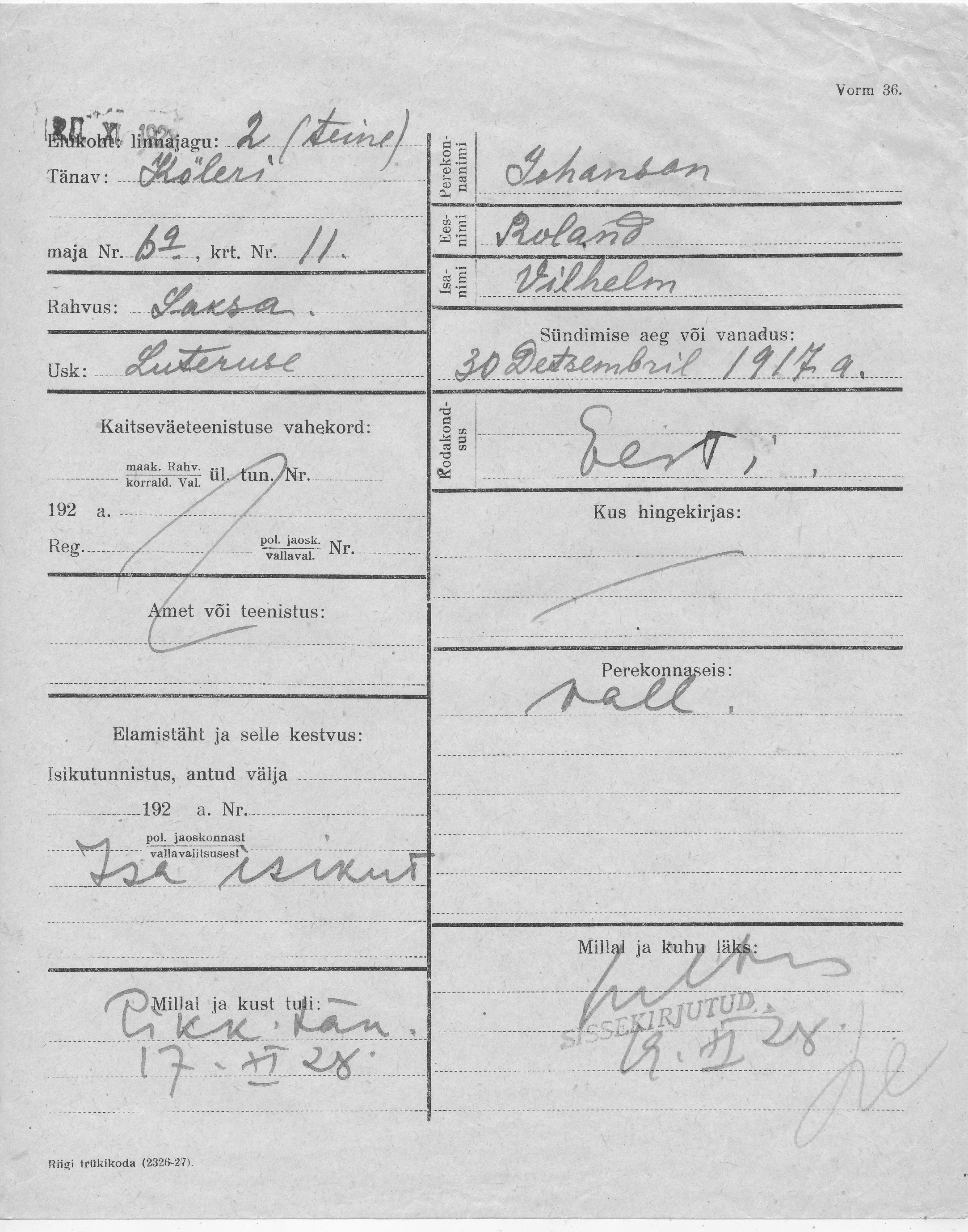 Johanson, Roland, Vilhelm