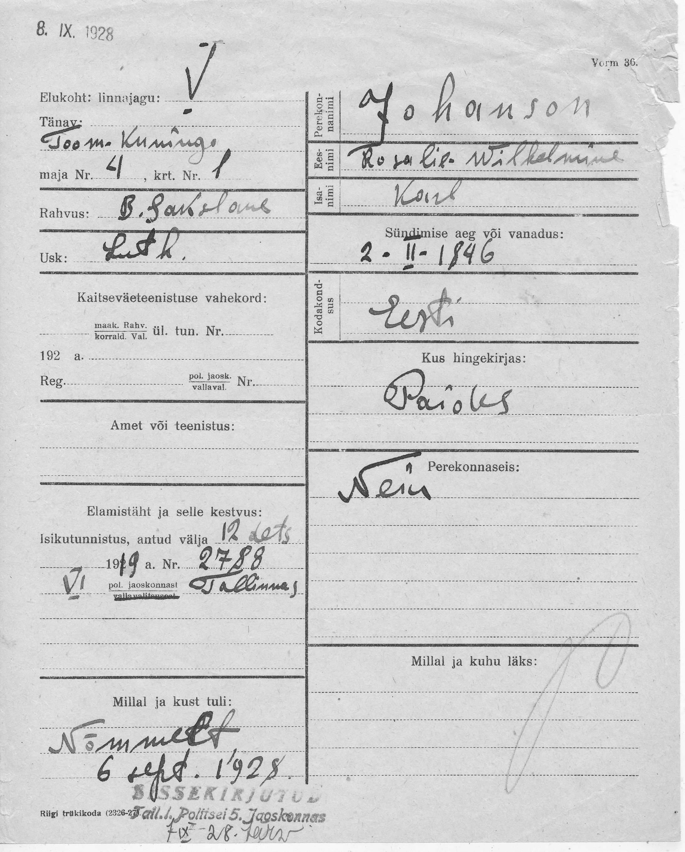 Johanson, Rosalie-Wilhelmine, Karl