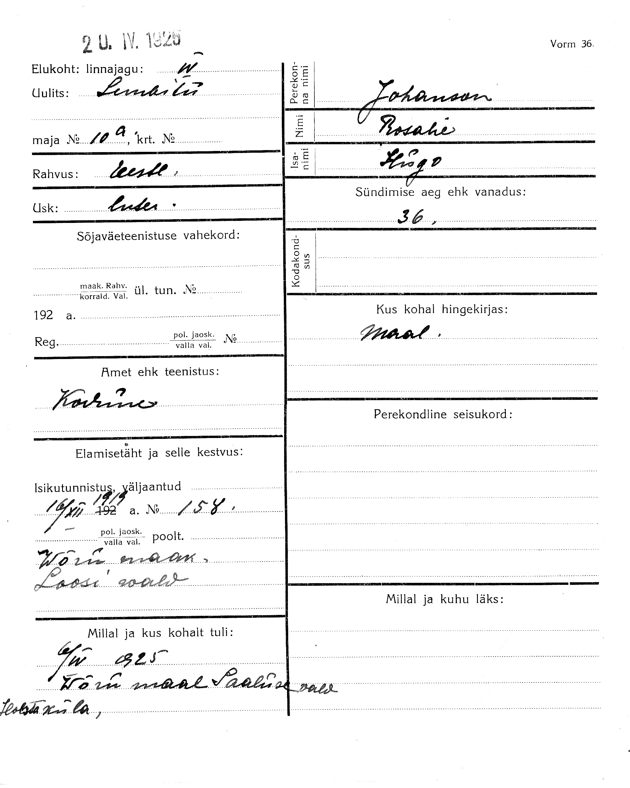 Johanson, Rosalie, Hugo