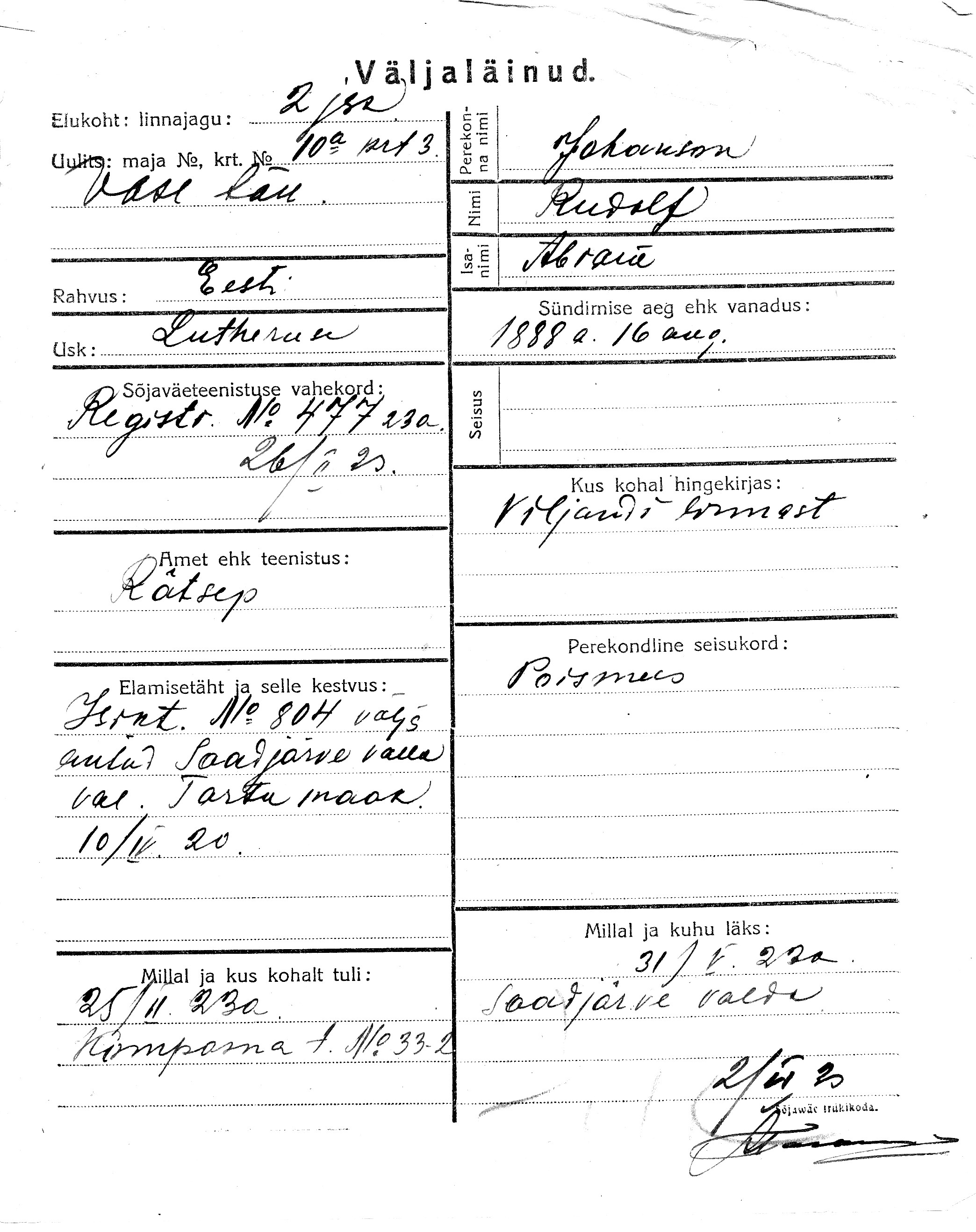 Johanson, Rudolf, Abram