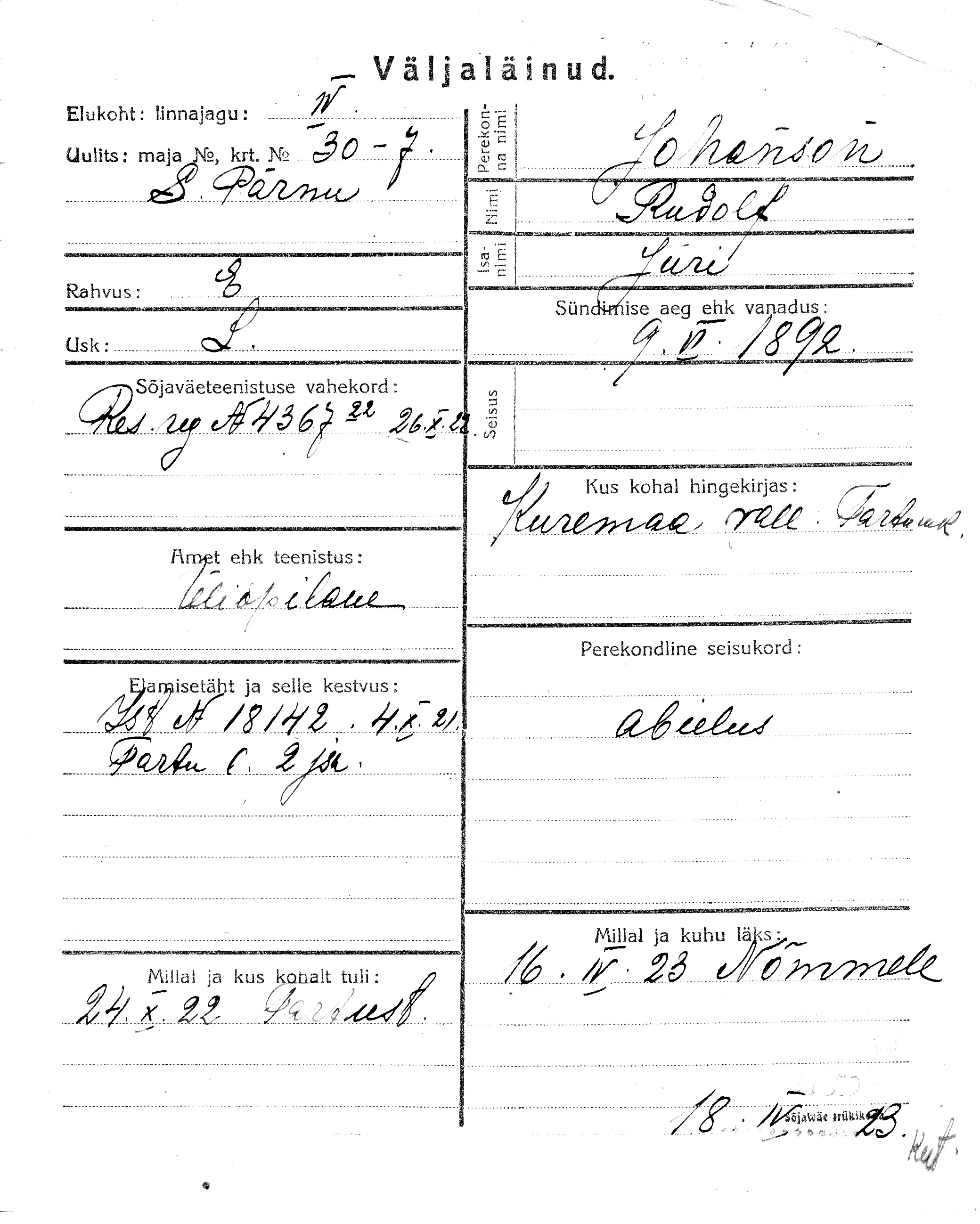 Johanson, Rudolf, Jüri