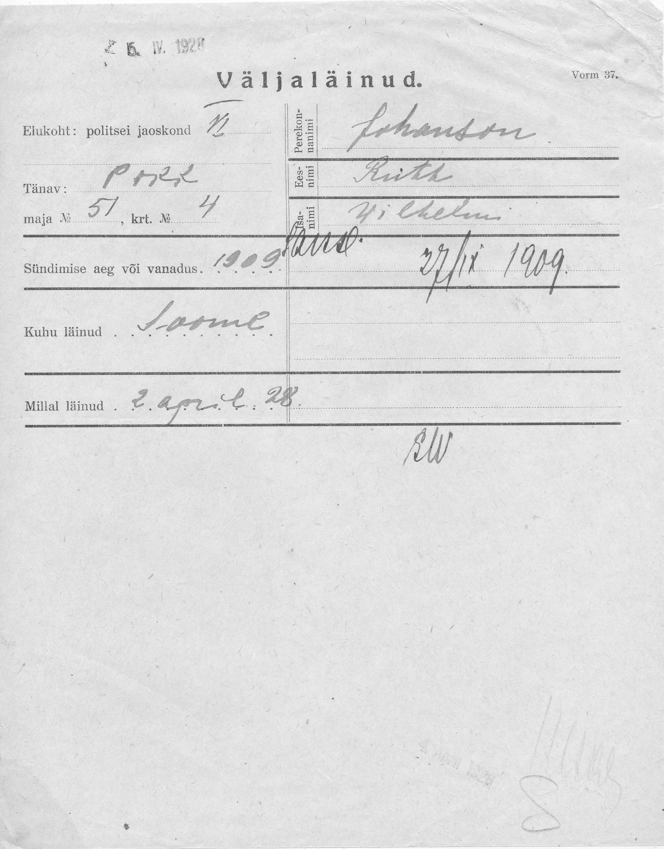 Johanson, Ruth, Wilhelm