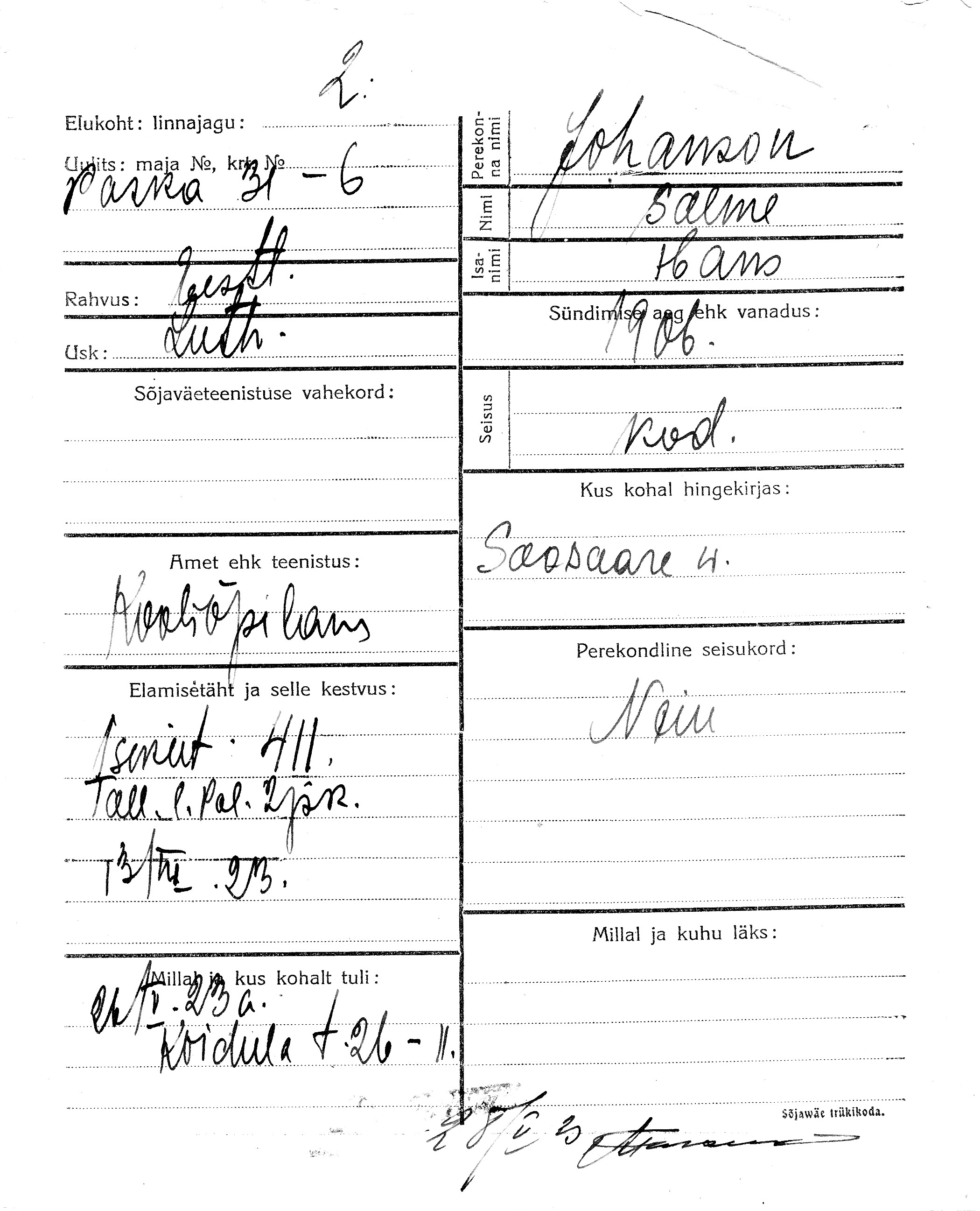 Johanson, Salme, Hans