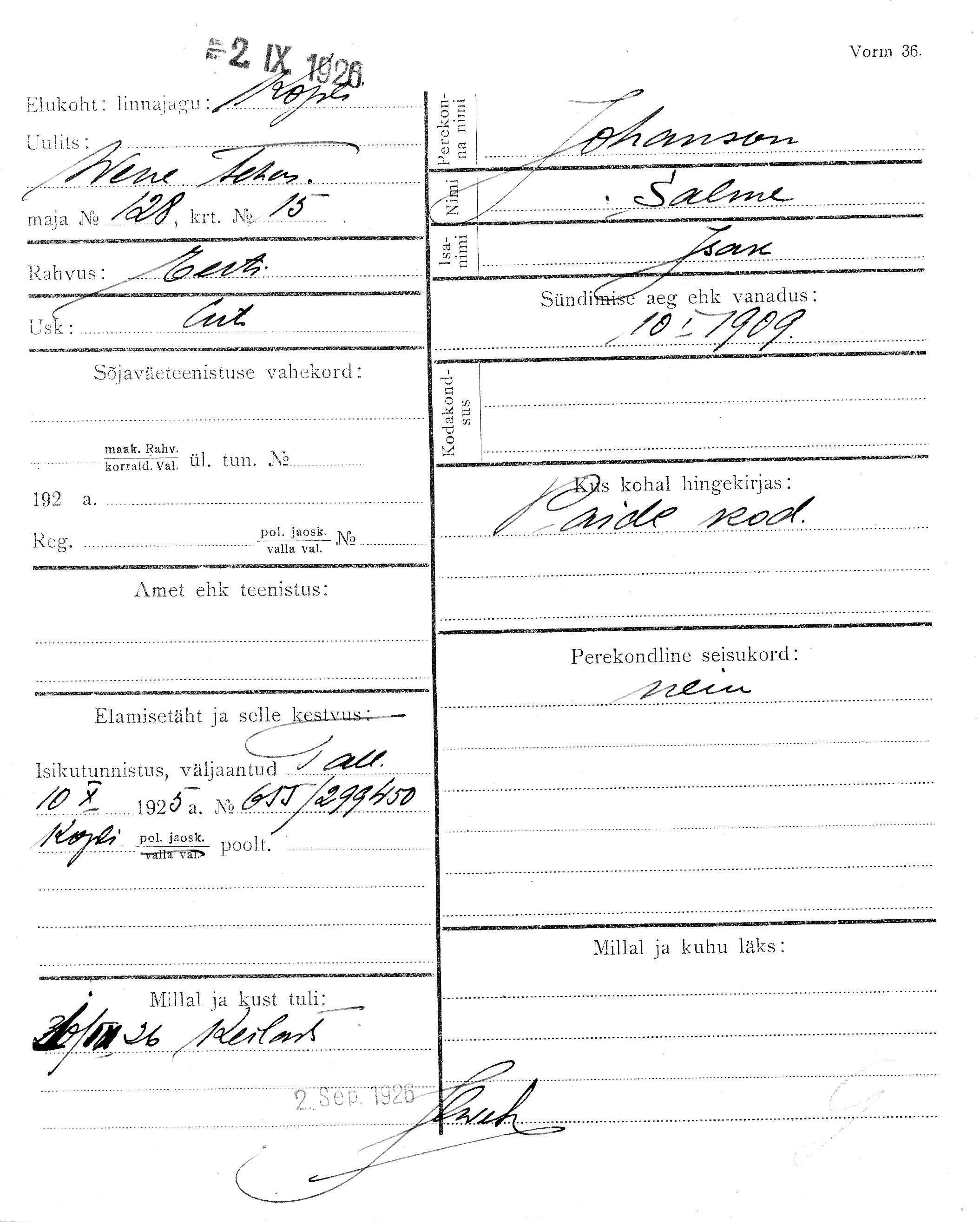 Johanson, Salme, Isak