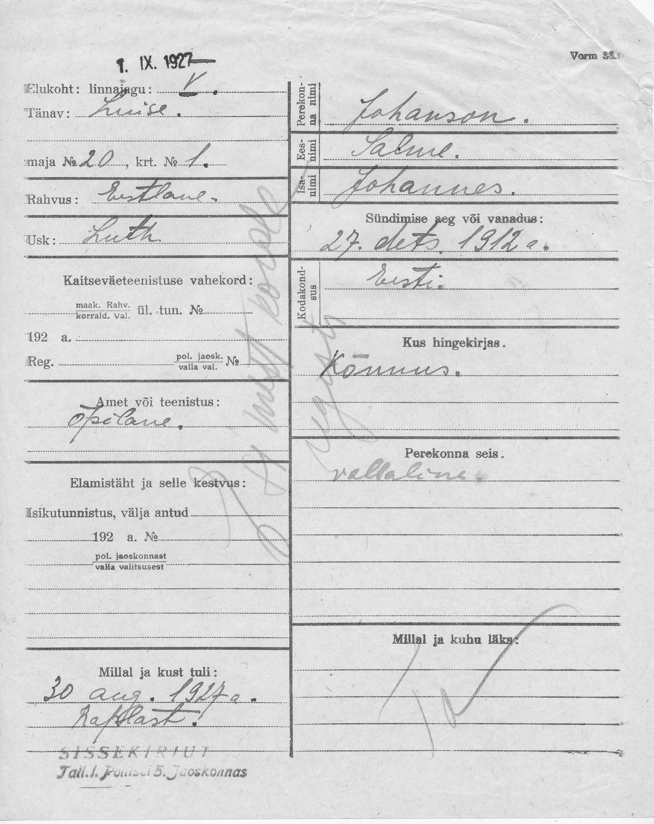 Johanson, Salme, Johannes