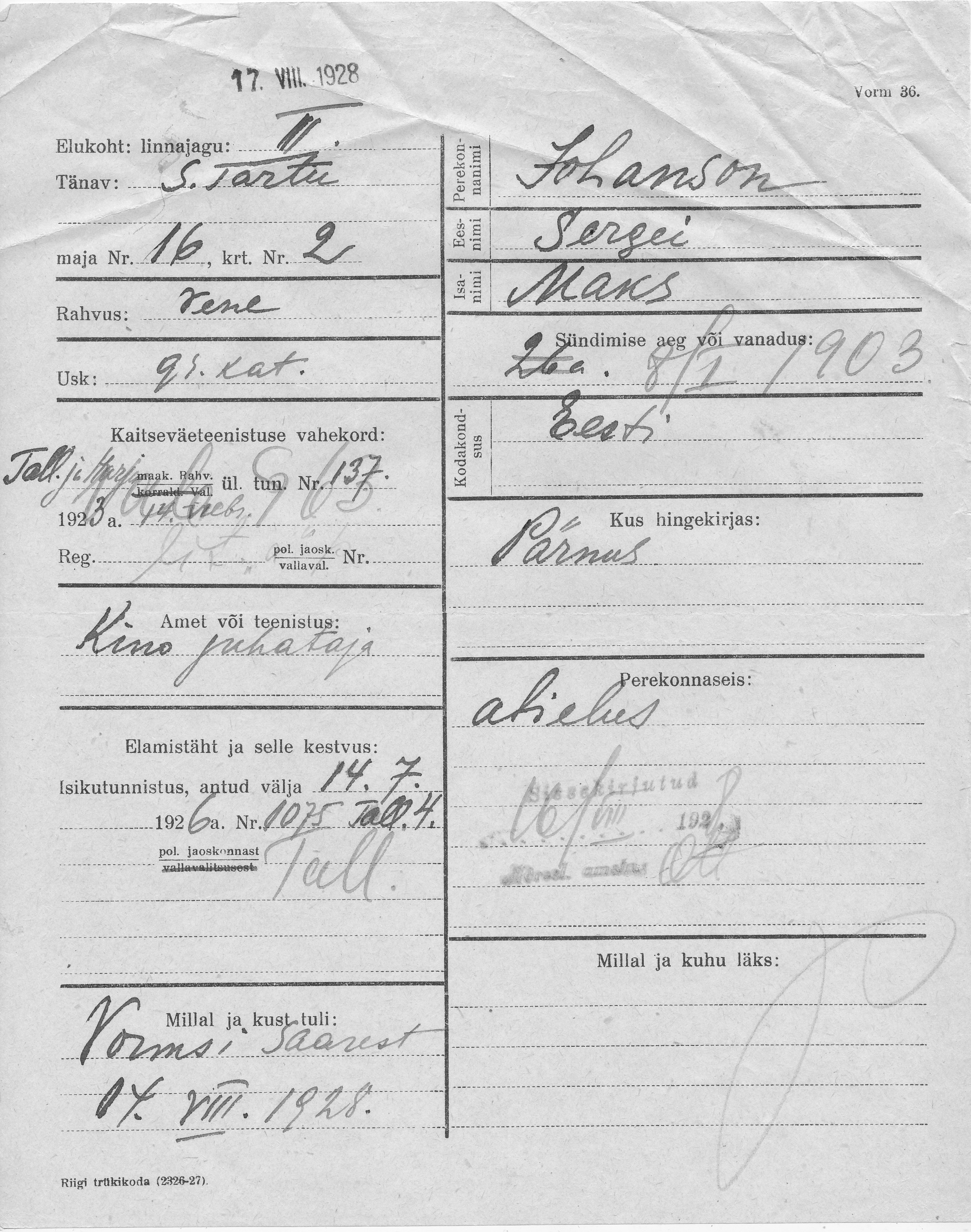 Johanson, Sergei, Maks