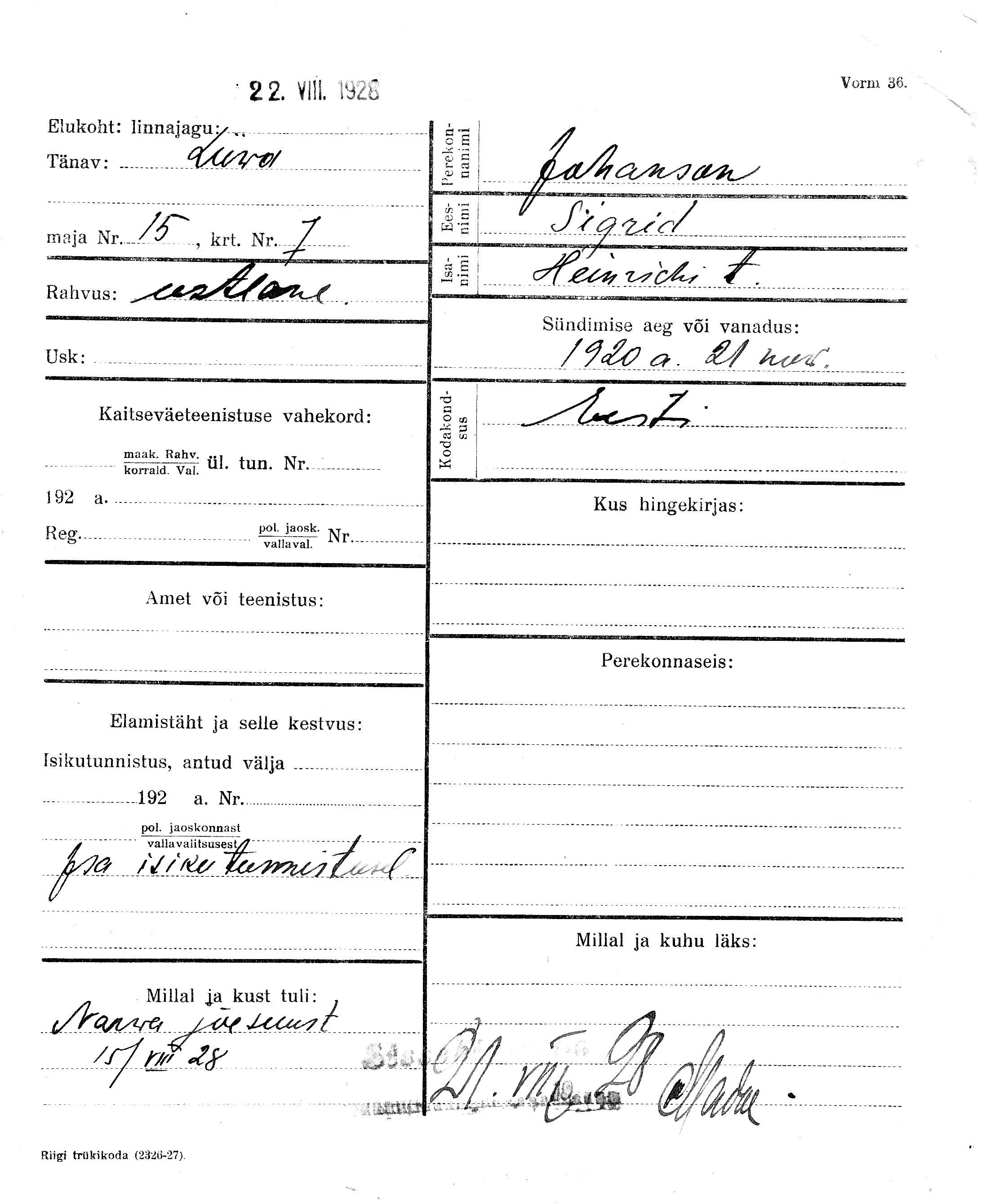 Johanson, Sigrid, Heinrich