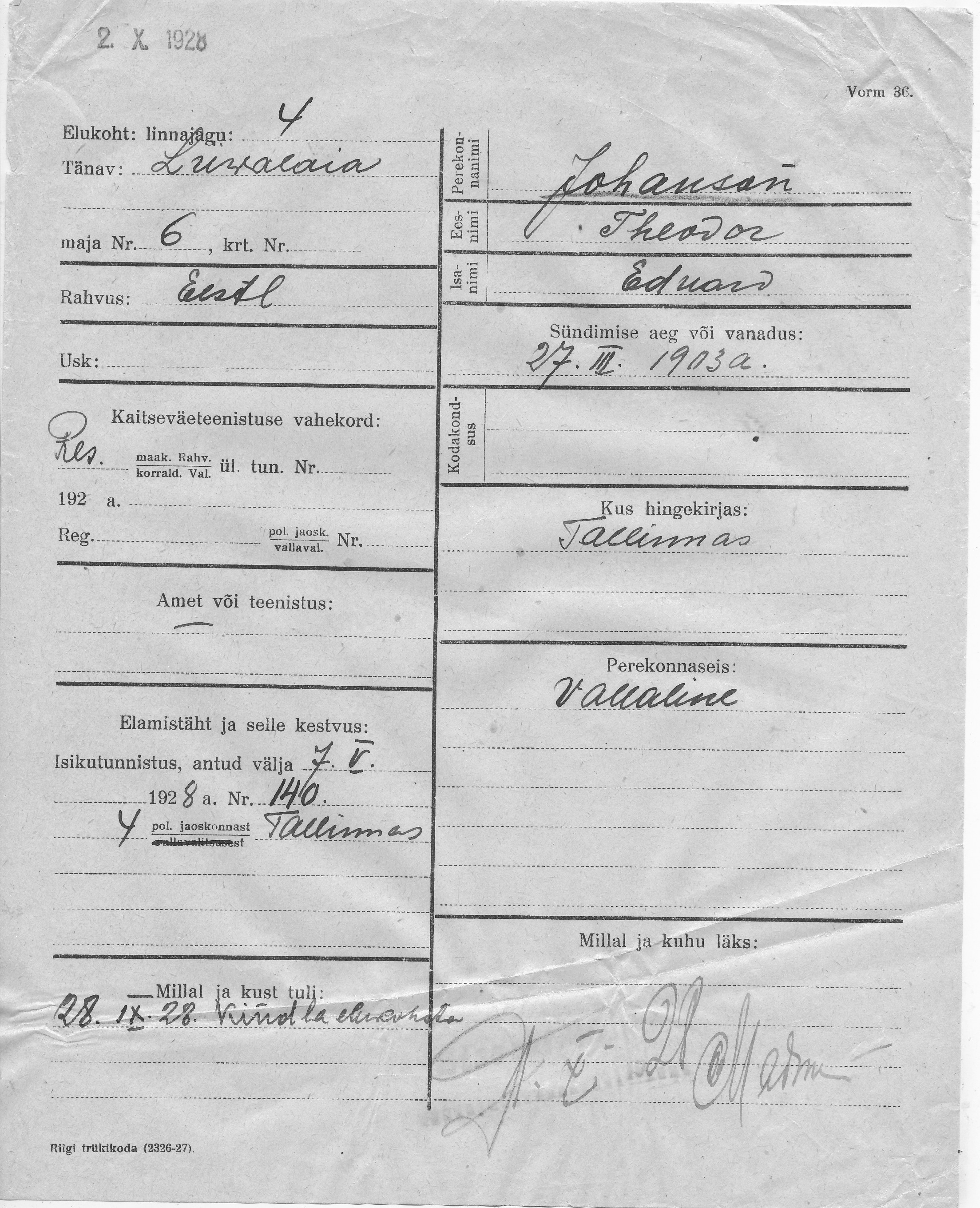 Johanson, Theodor, Eduard