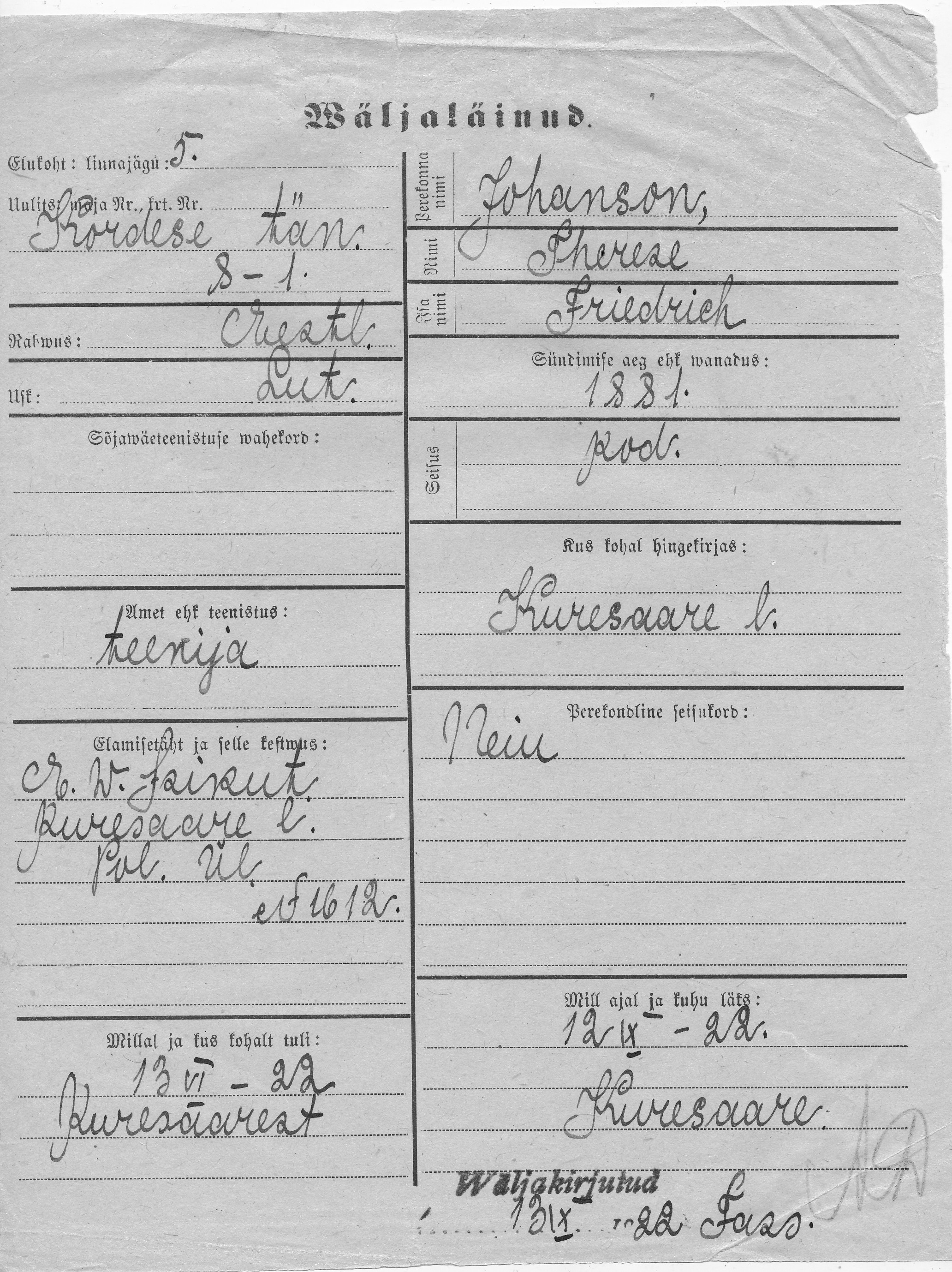 Johanson, Therese, Friedrich