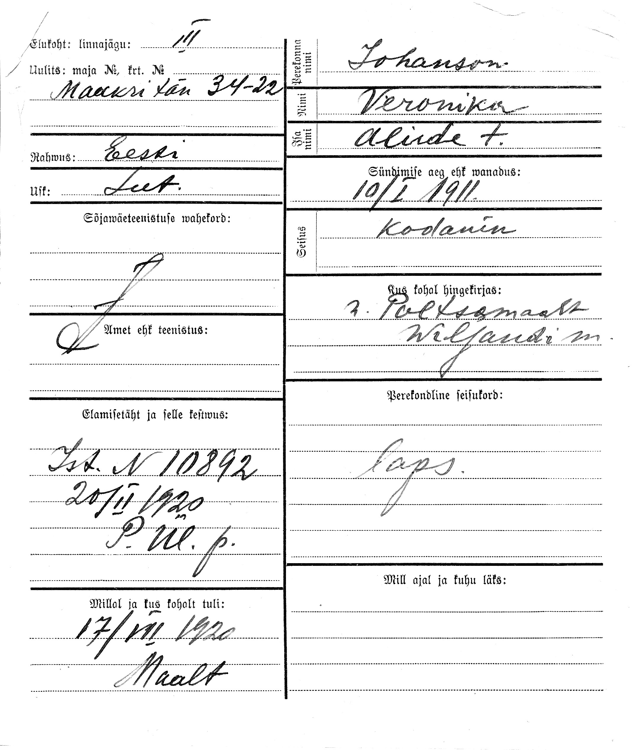 Johanson, Veronika, Alide