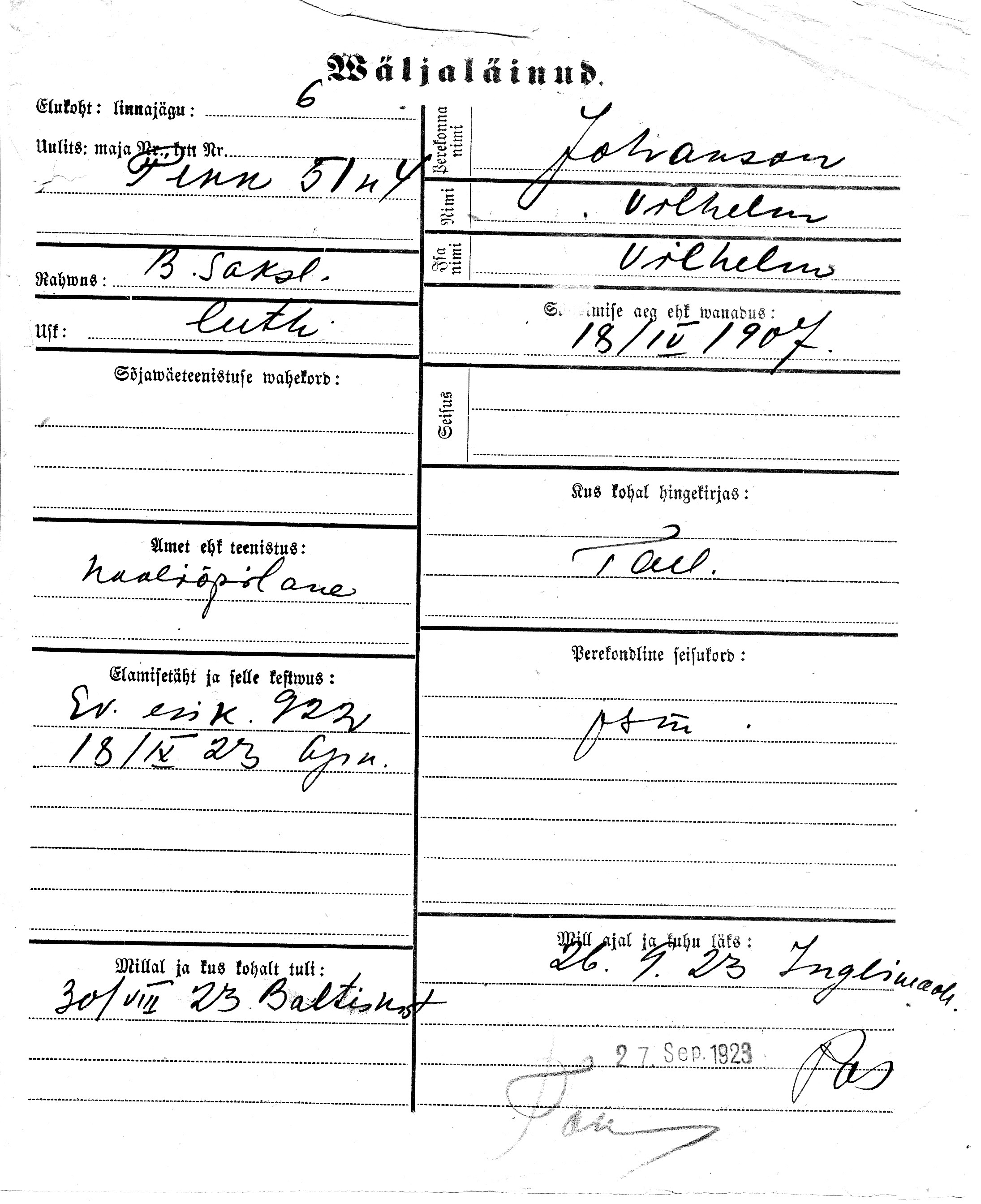 Johanson, Vilhelm, Vilhelm