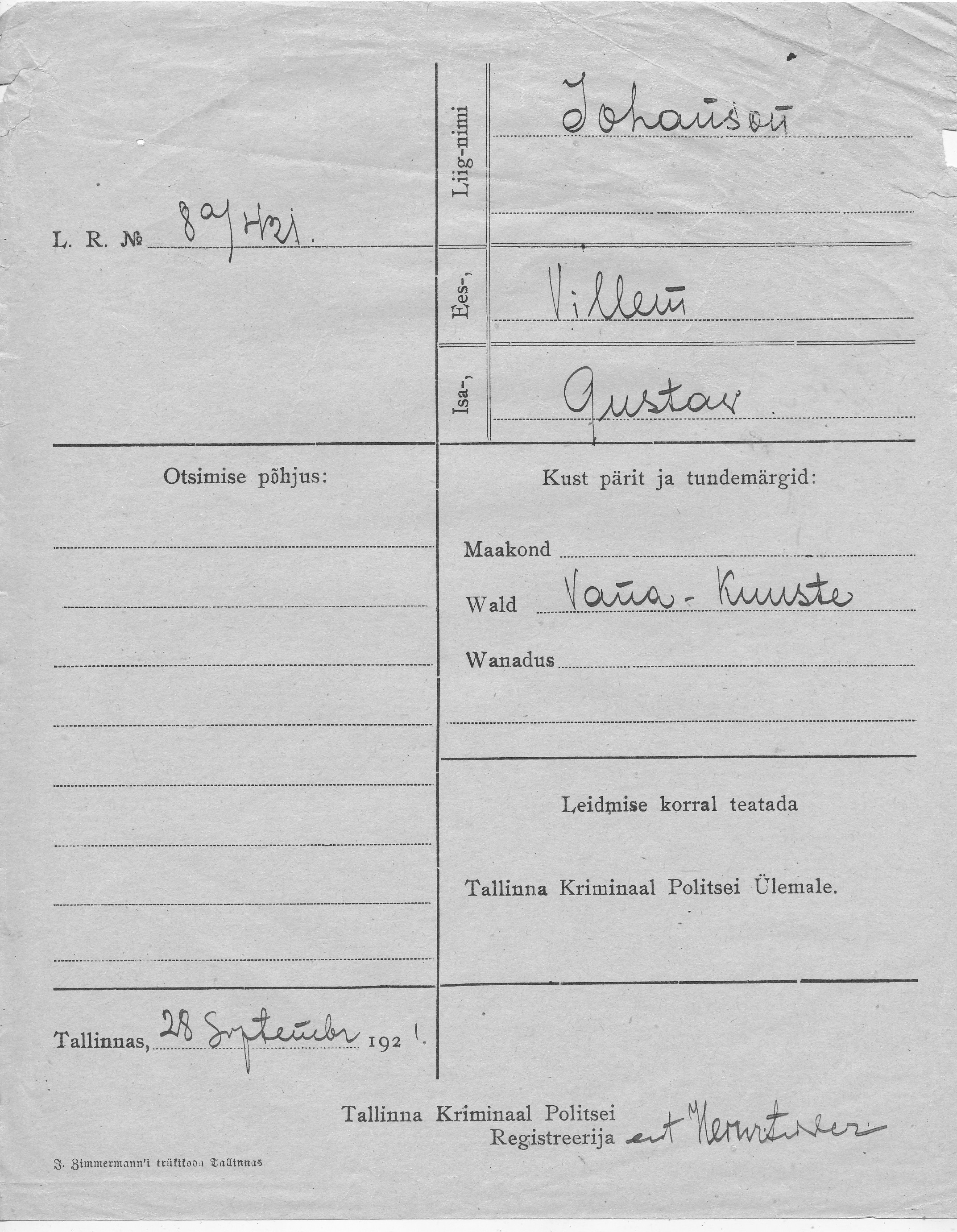 Johanson, Villem, Gustaw