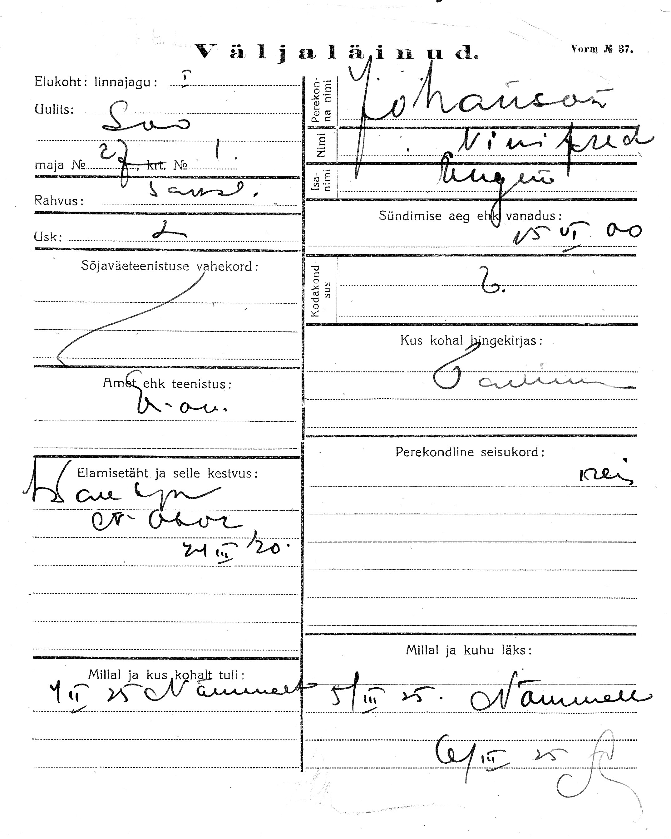 Johanson, Vinifred, Eugen