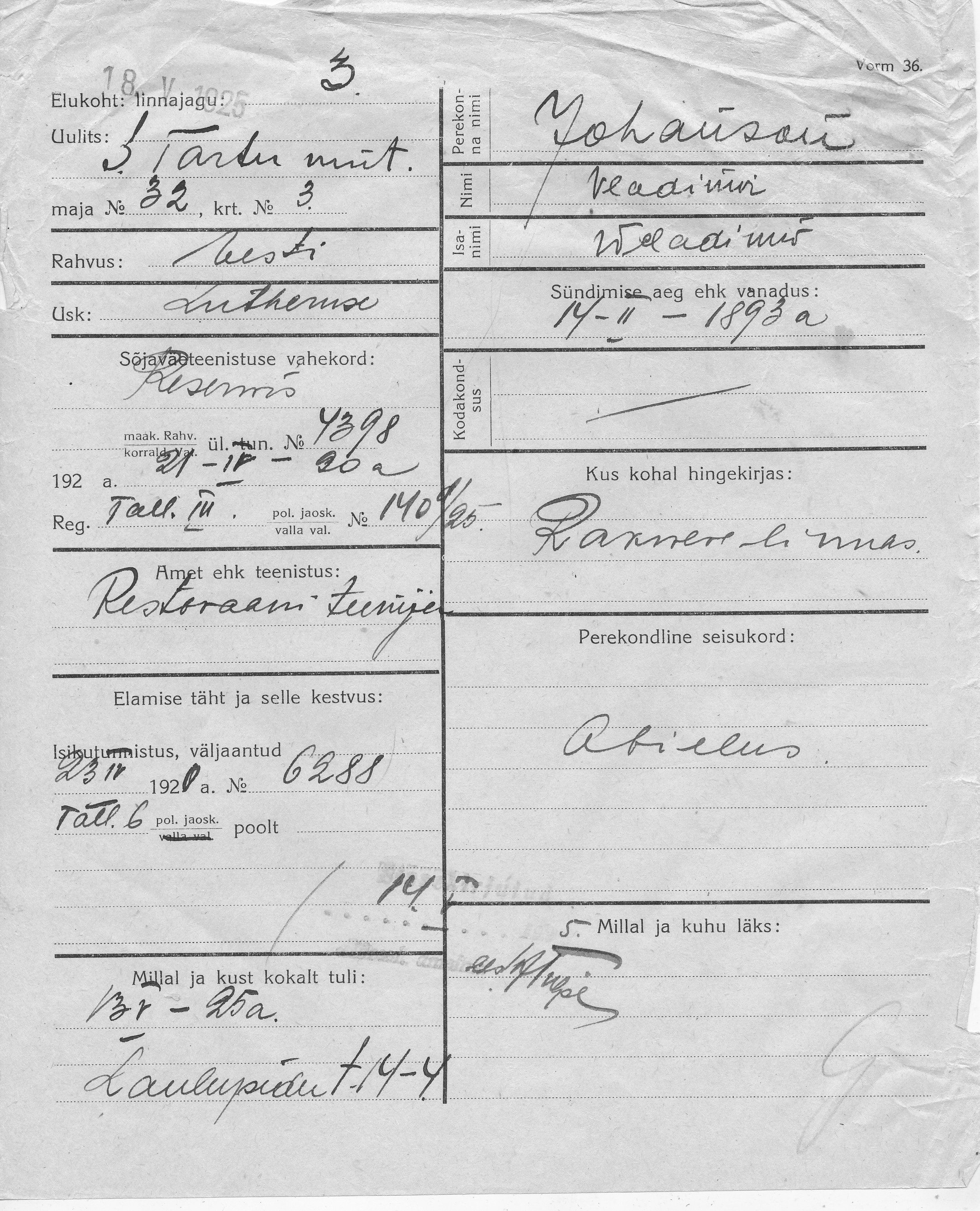 Johanson, Vladimir, Wladimir