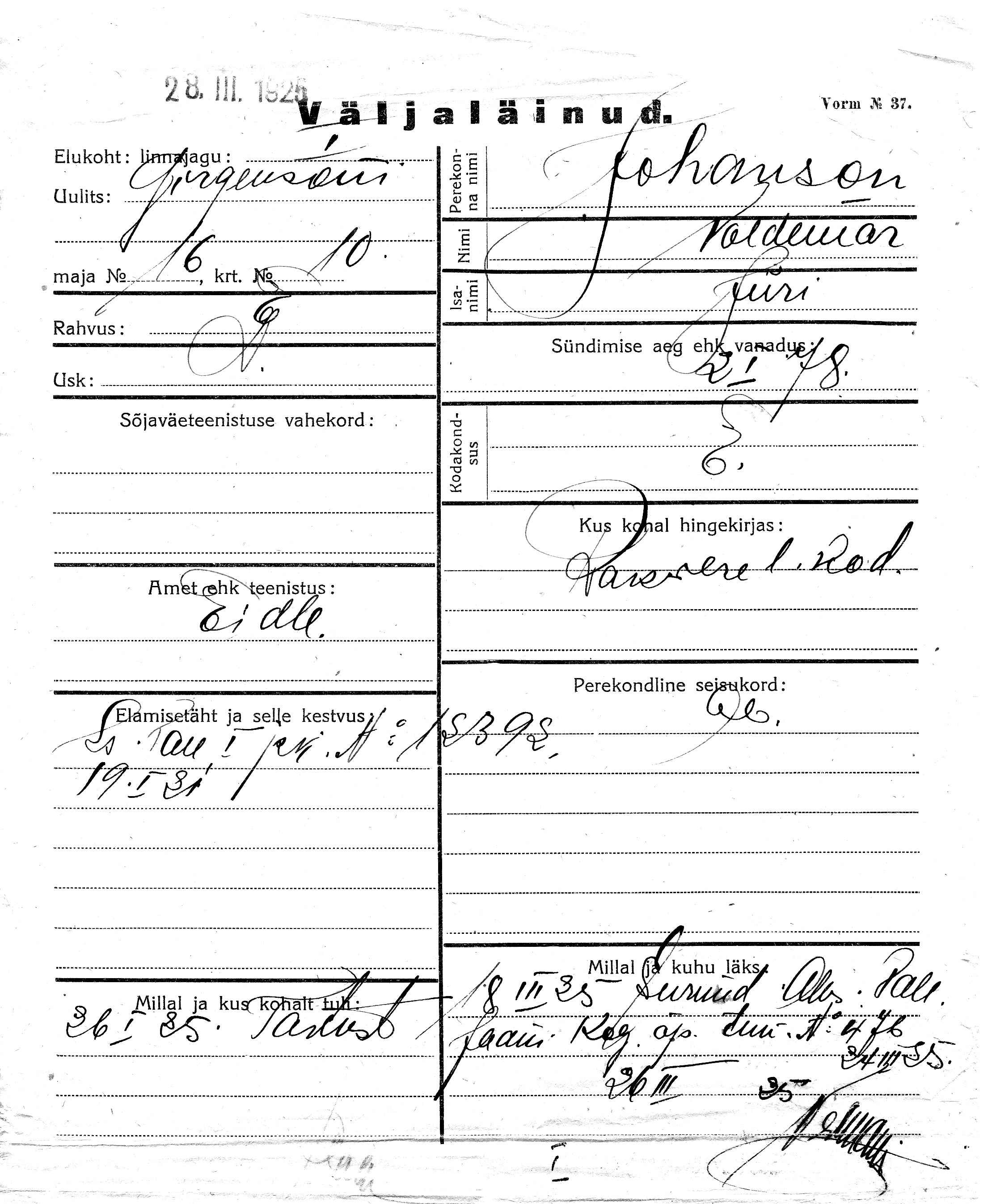 Johanson, Voldemar, Jüri