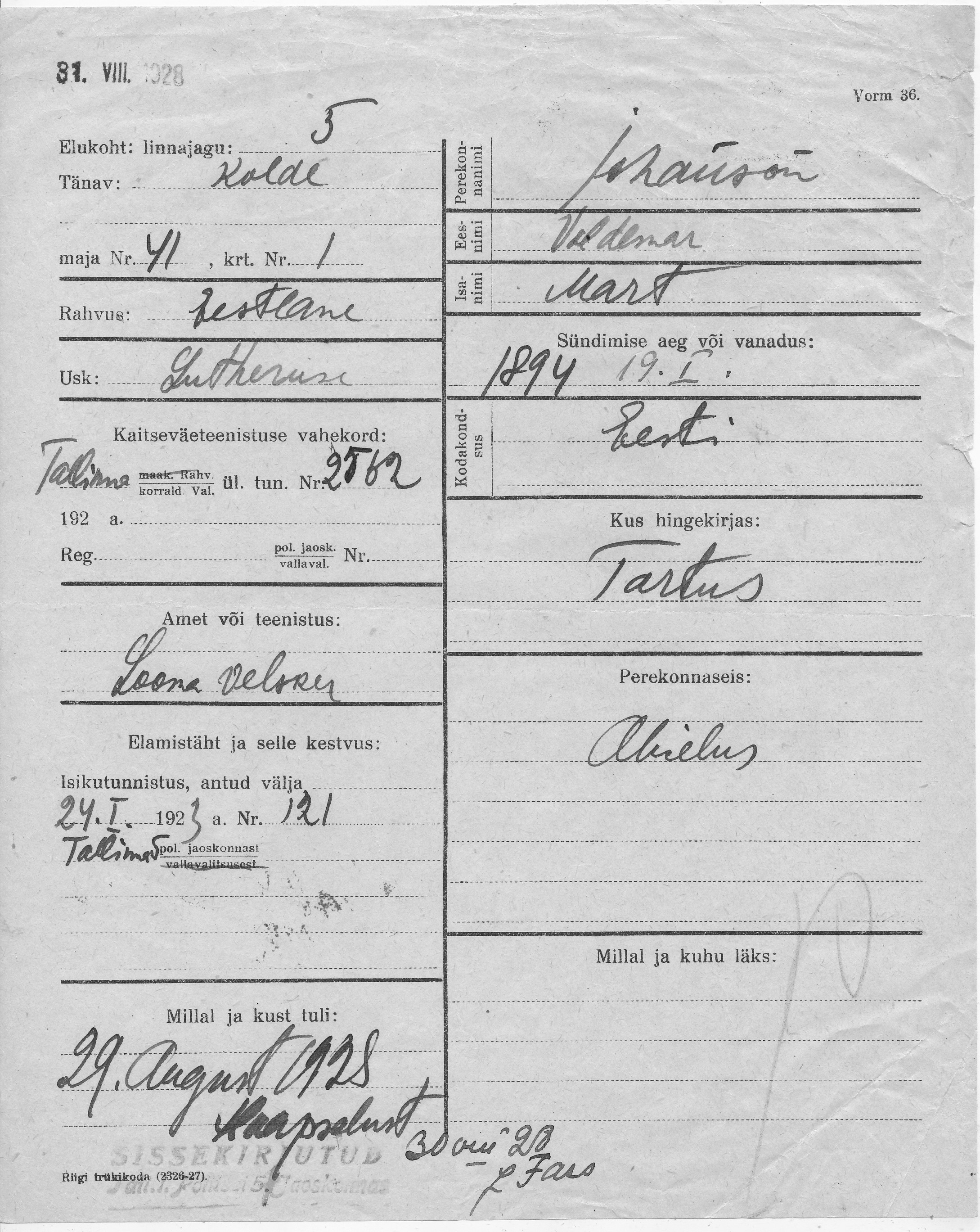 Johanson, Voldemar, Mart