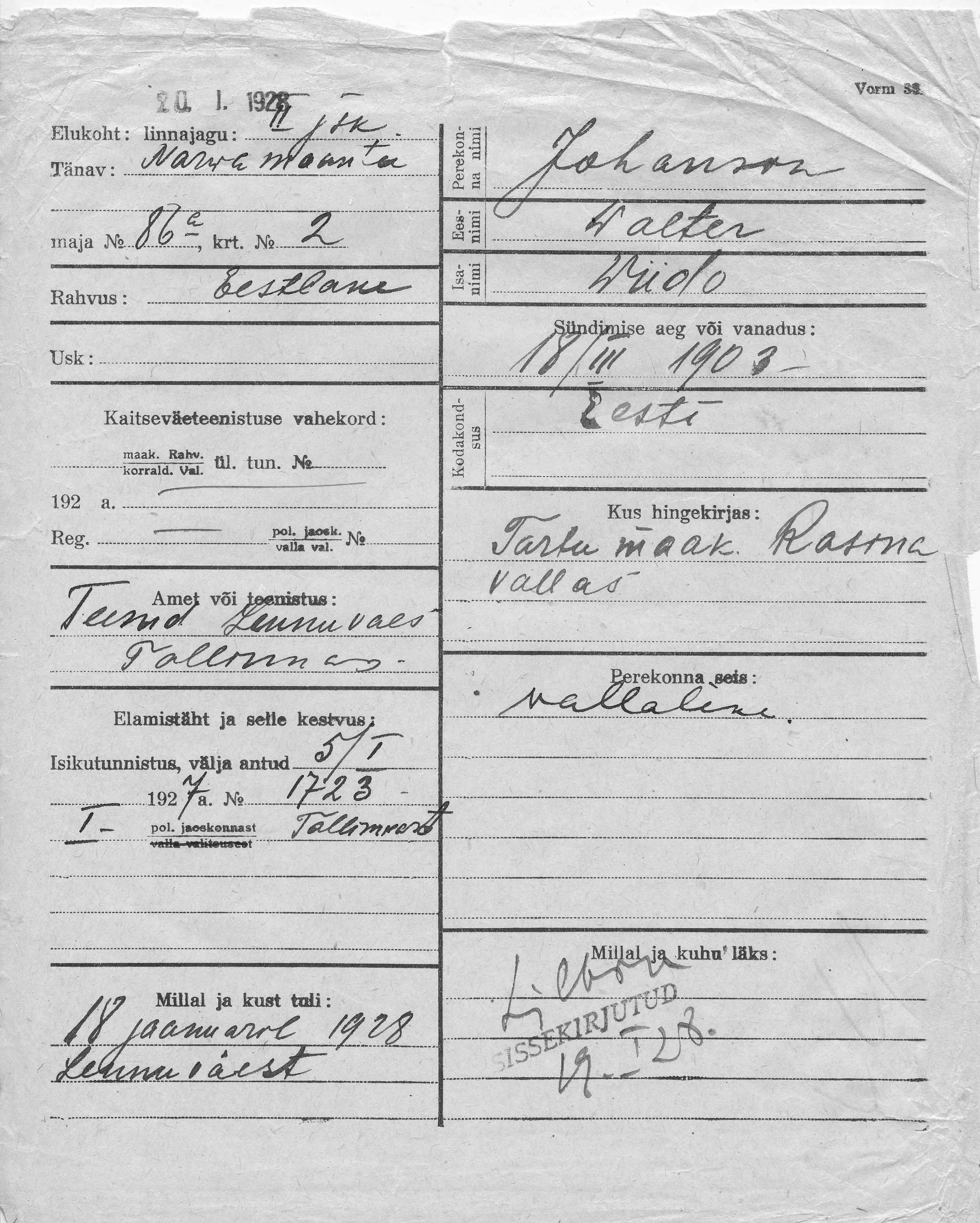 Johanson, Walter, Wiido