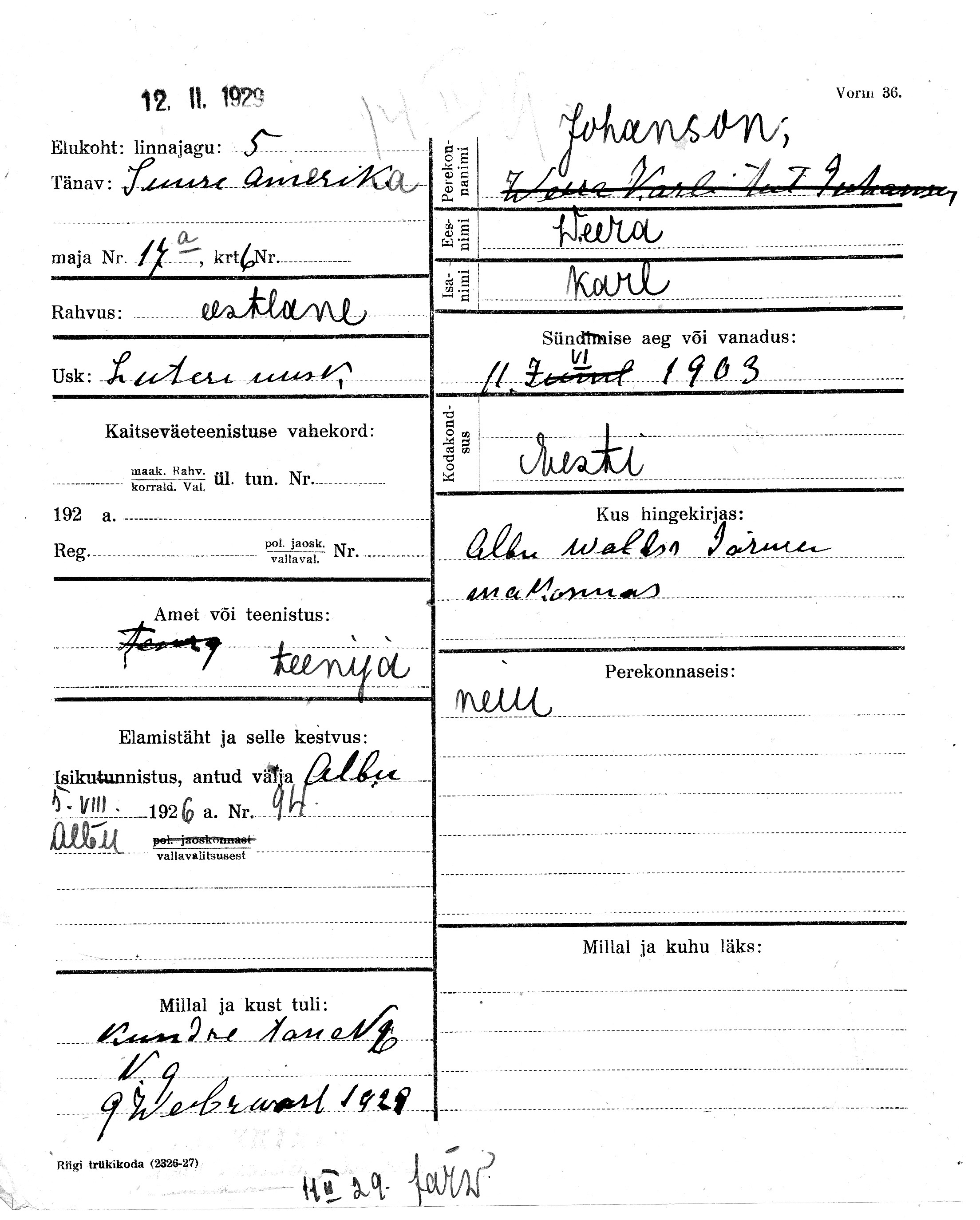 Johanson, Weera, Karl