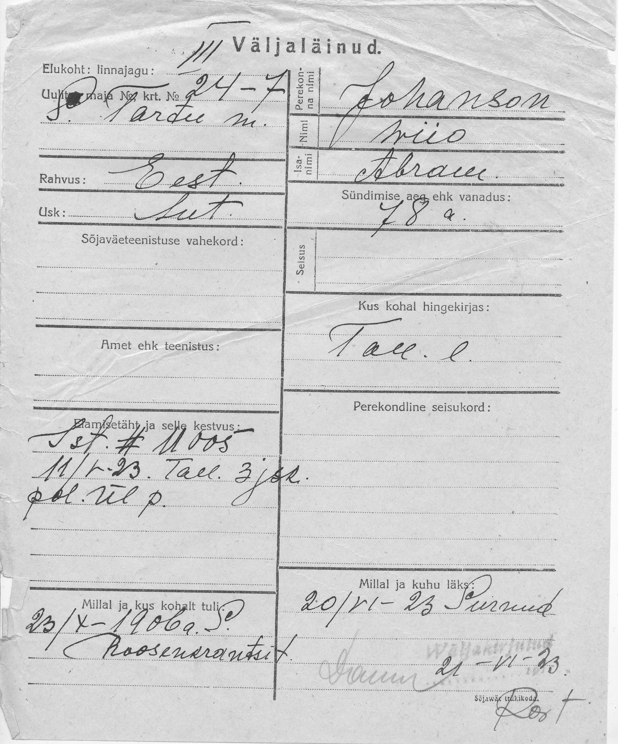 Johanson, Wiio, Abram