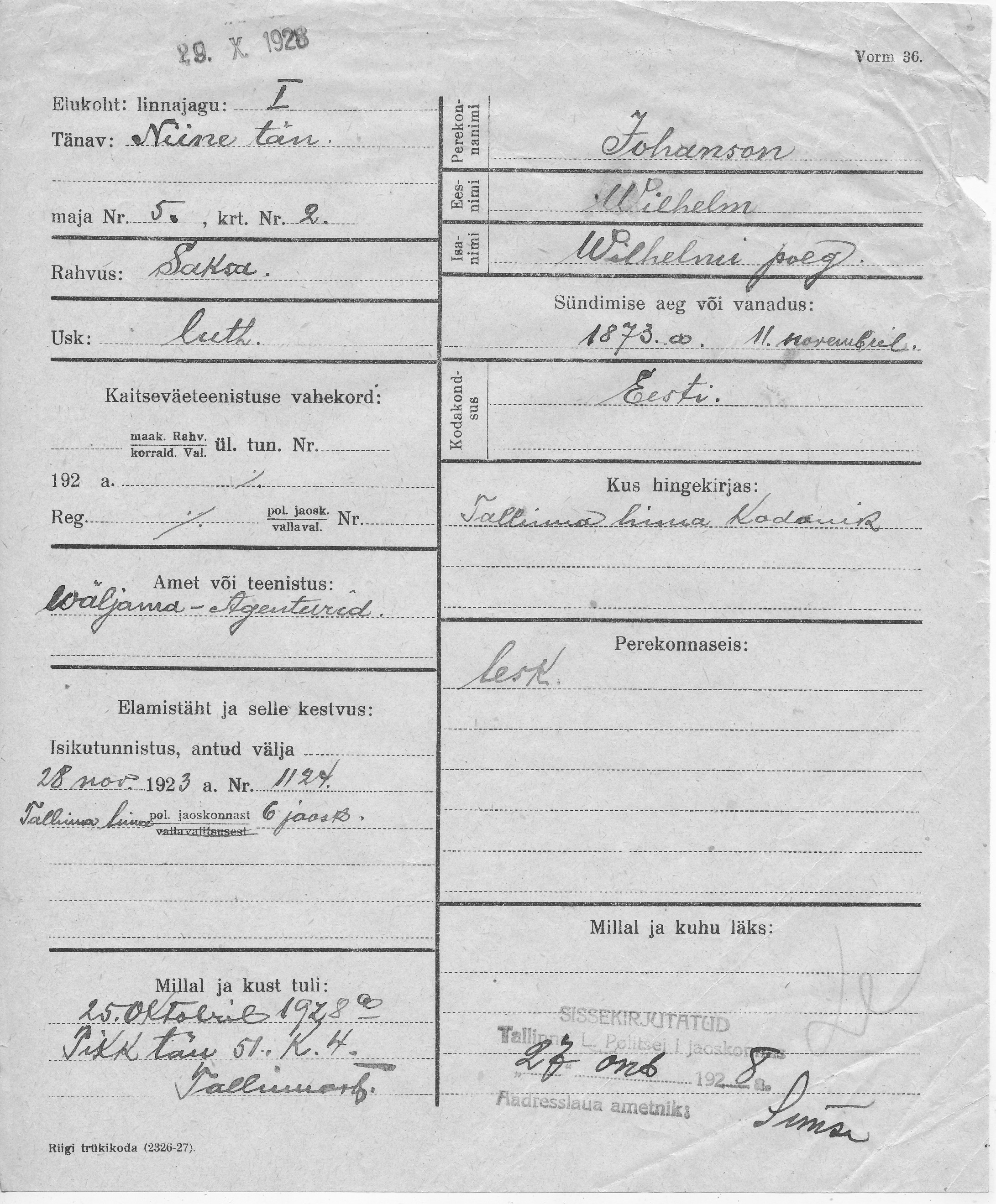 Johanson, Wilhelm, Wilhelm