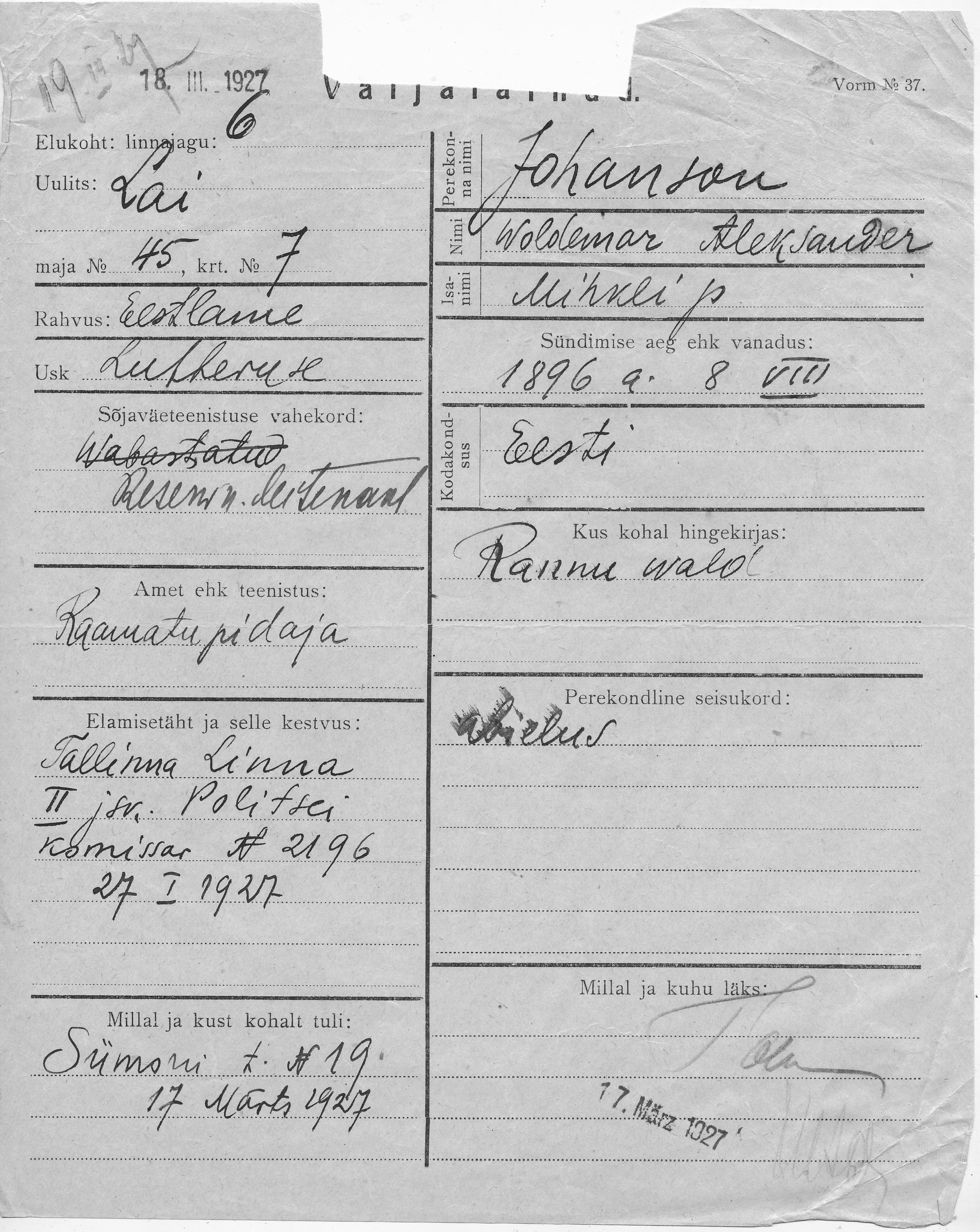 Johanson, Woldemar-Aleksander, Mihkel