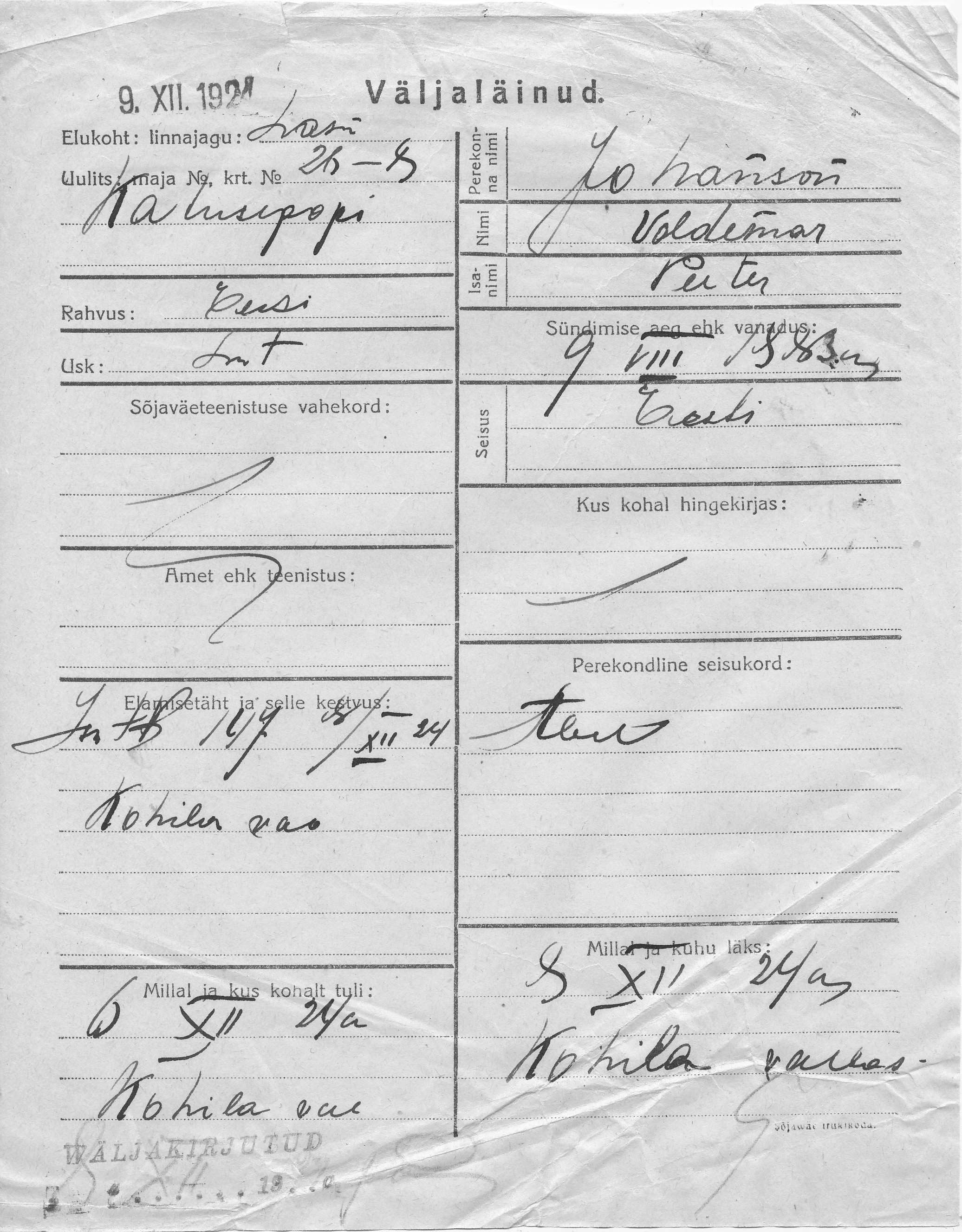 Johanson, Woldemar, Peeter