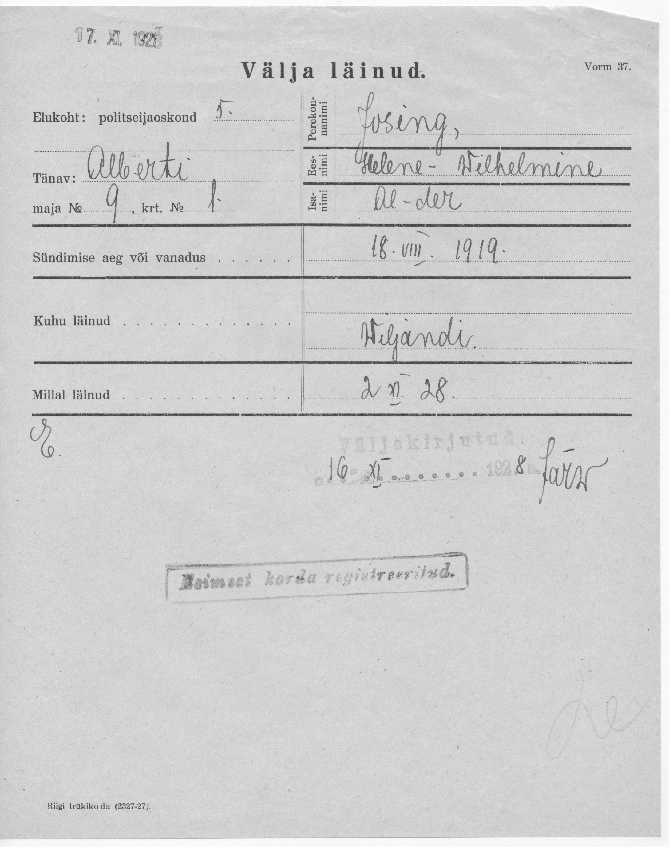 Josing, Helene-Wilhelmine, Aleksander