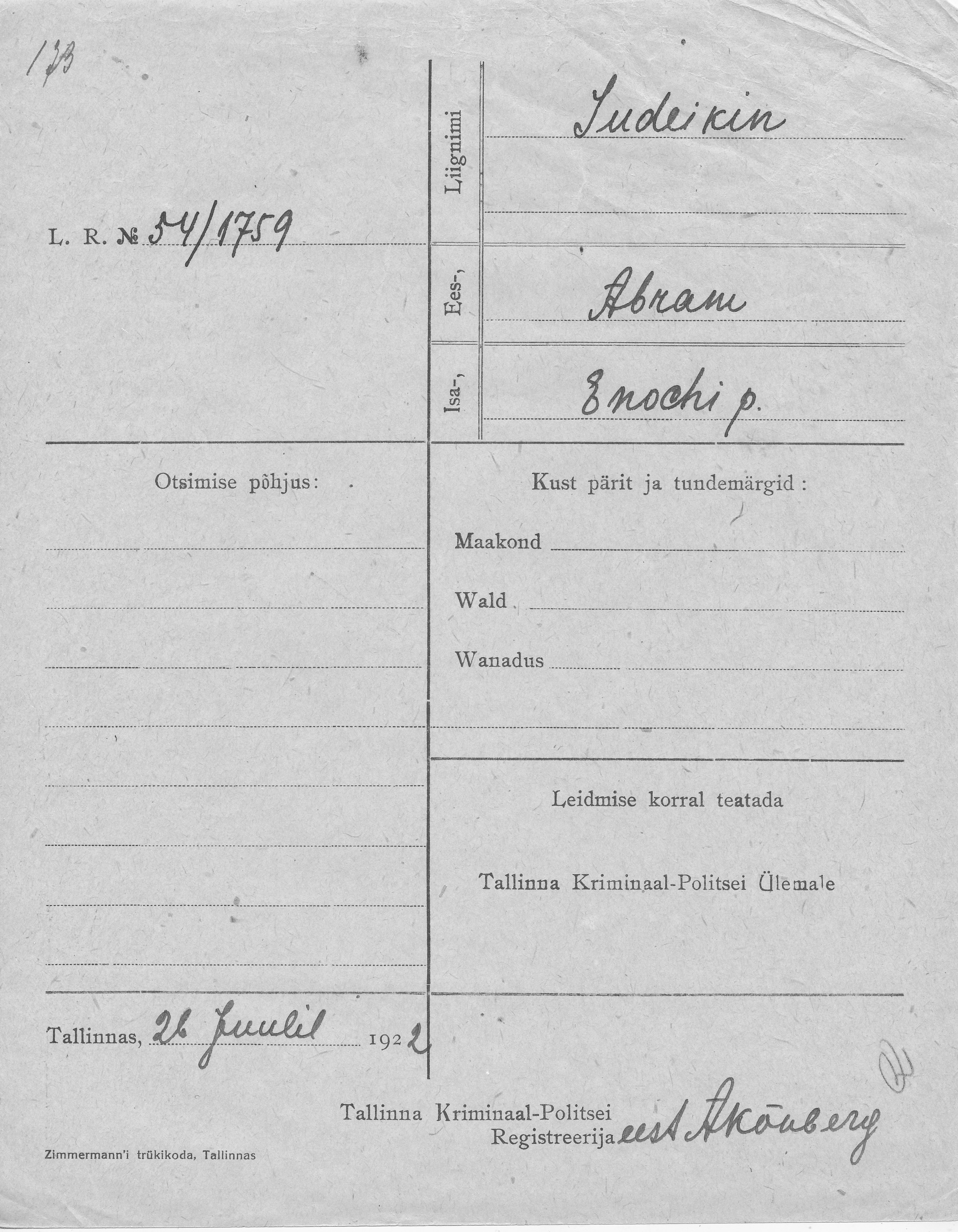 Judeikin, Abram, Enoch