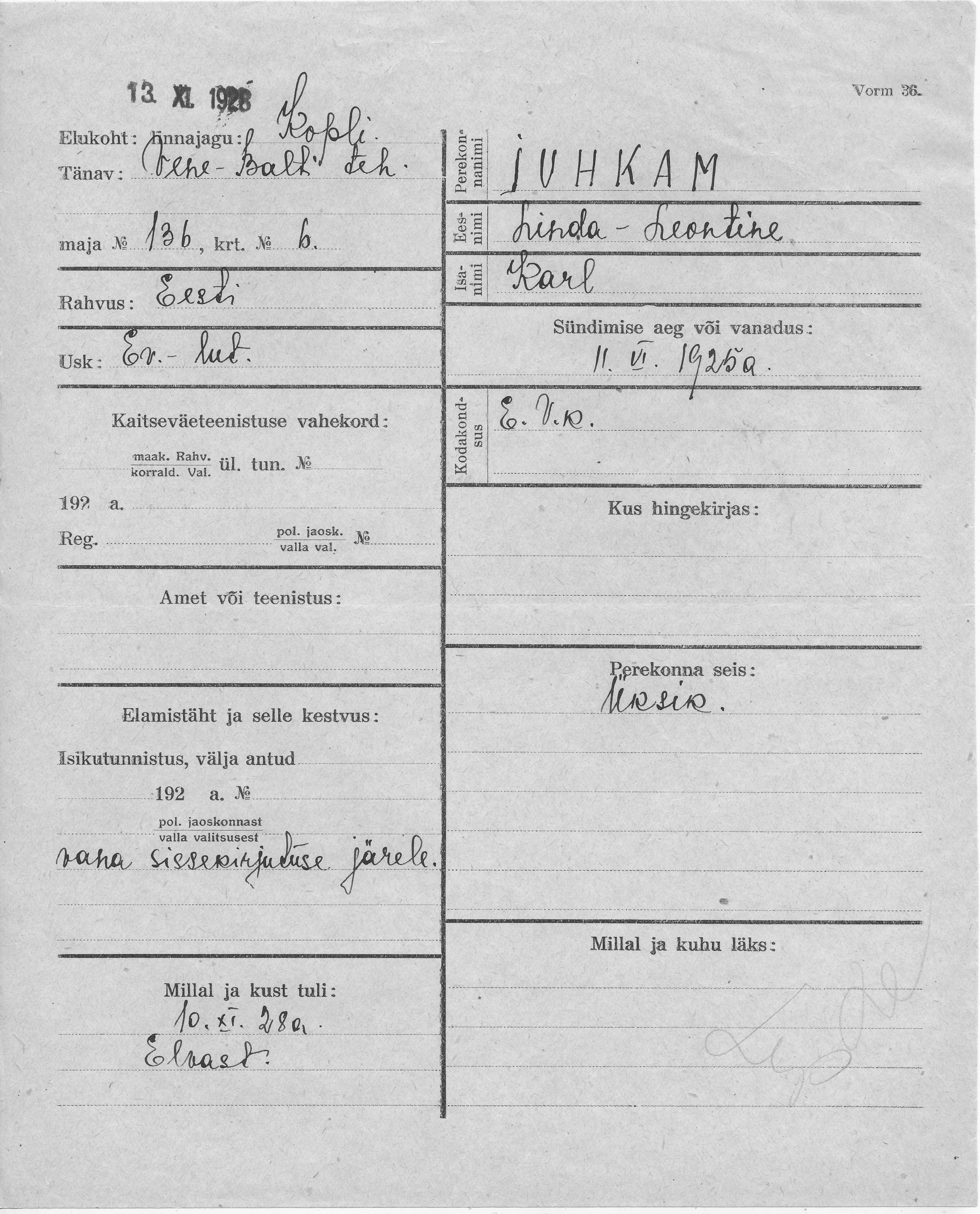 Juhkam, Linda-Leontine, Karl