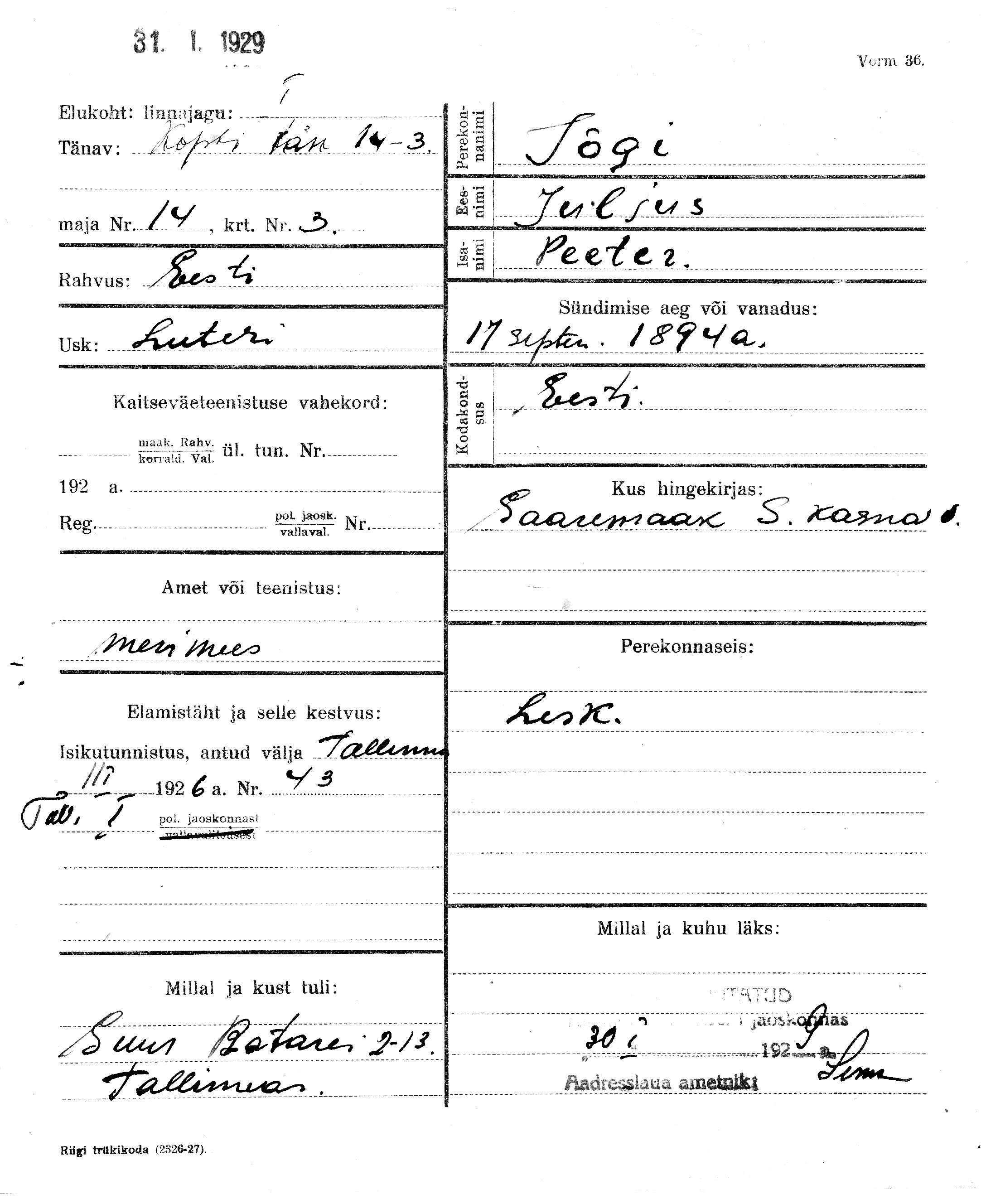 Jõgi, Juljus, Peeter