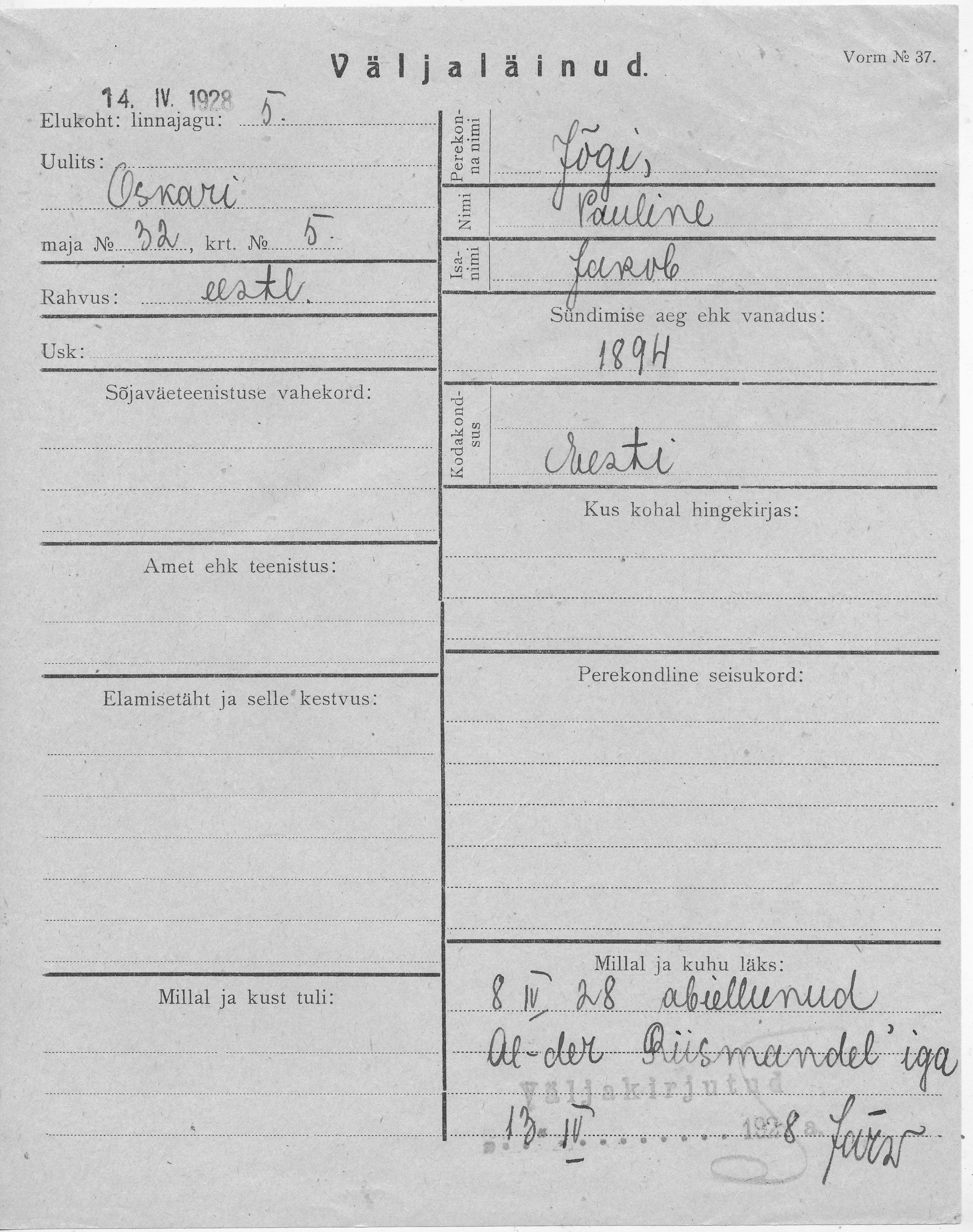 Jõgi, Pauline, Jakob