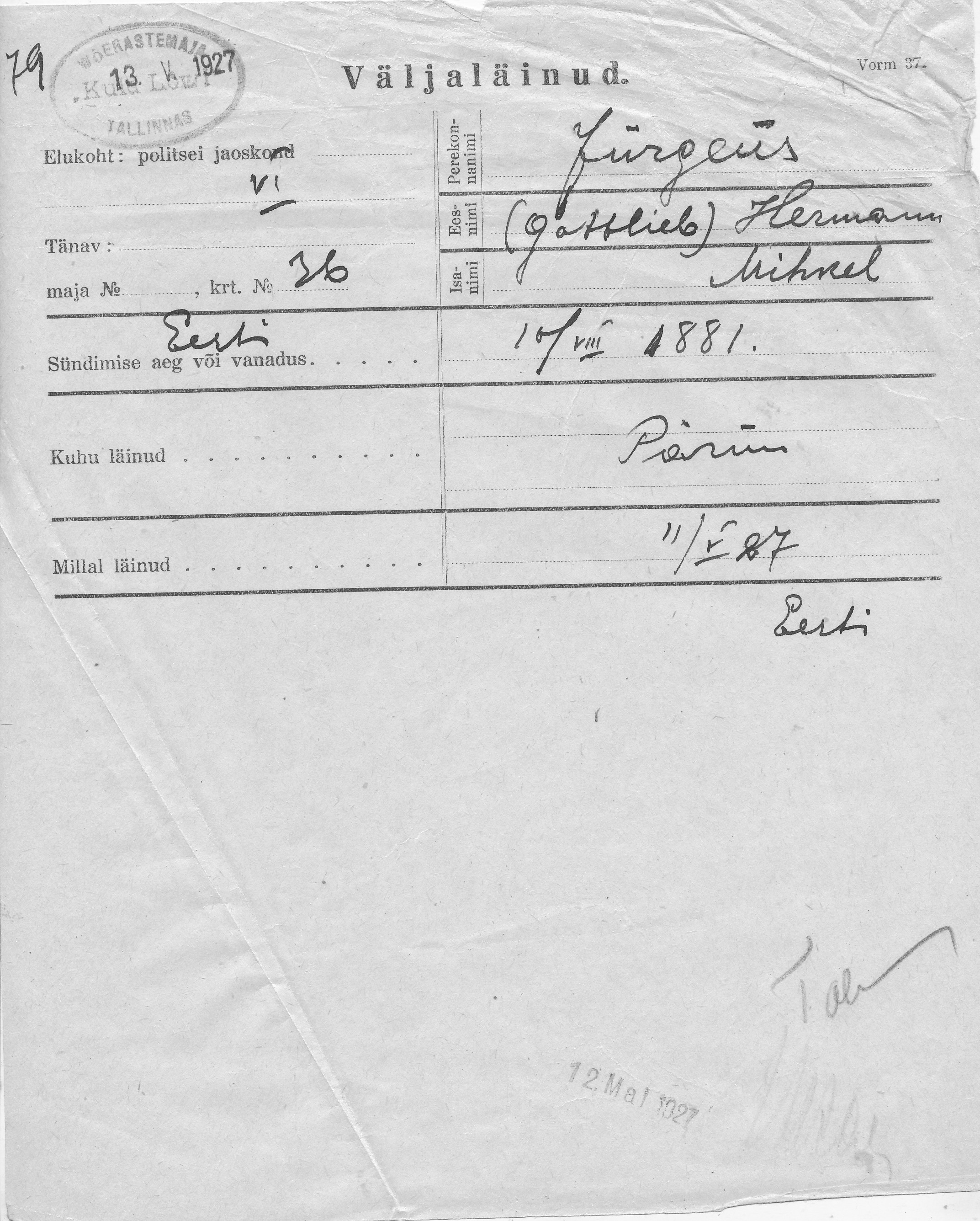 Jürgens, (Gottlieb)Hermann, Mihkel