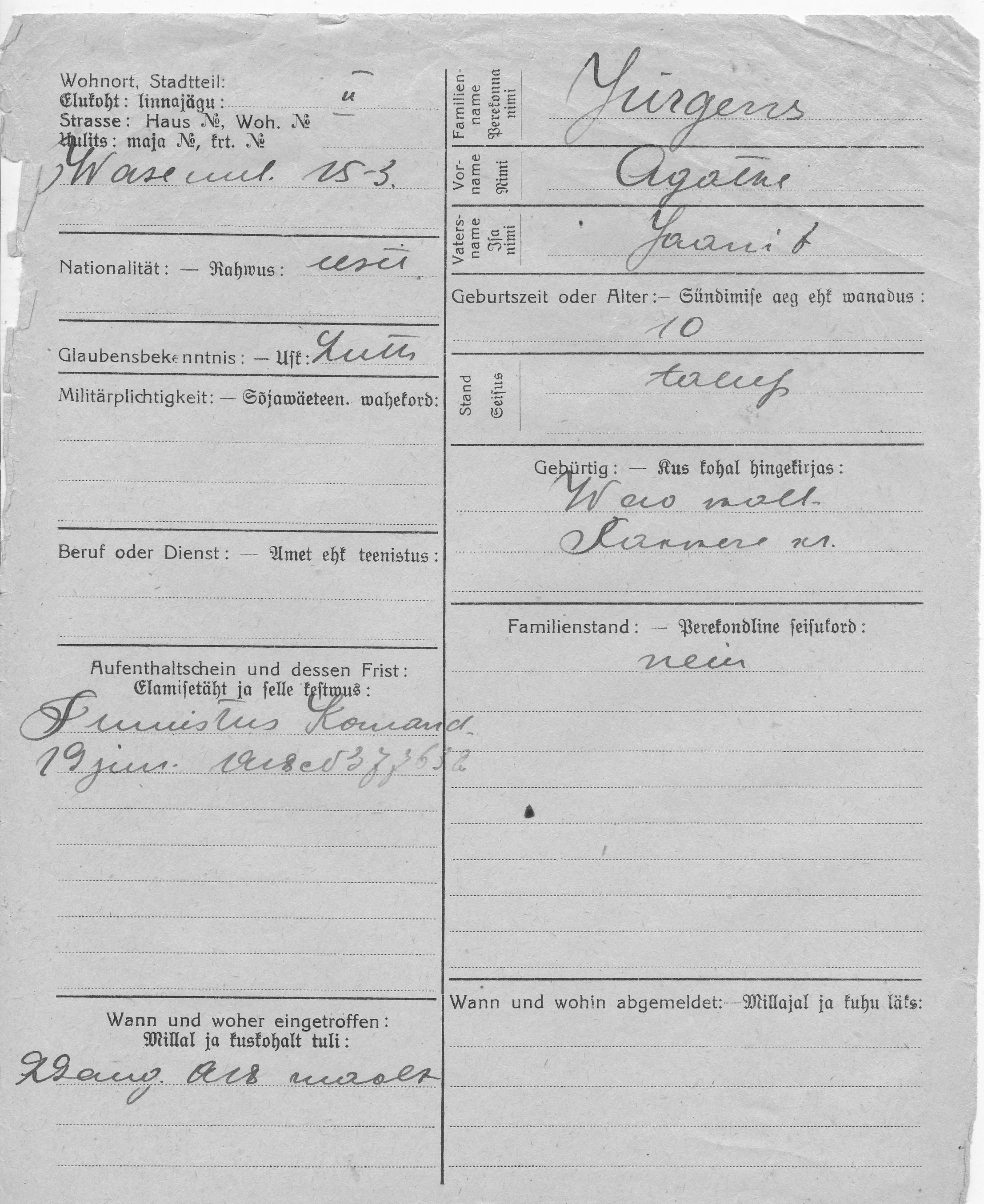 Jürgens, Agathe, Jaan