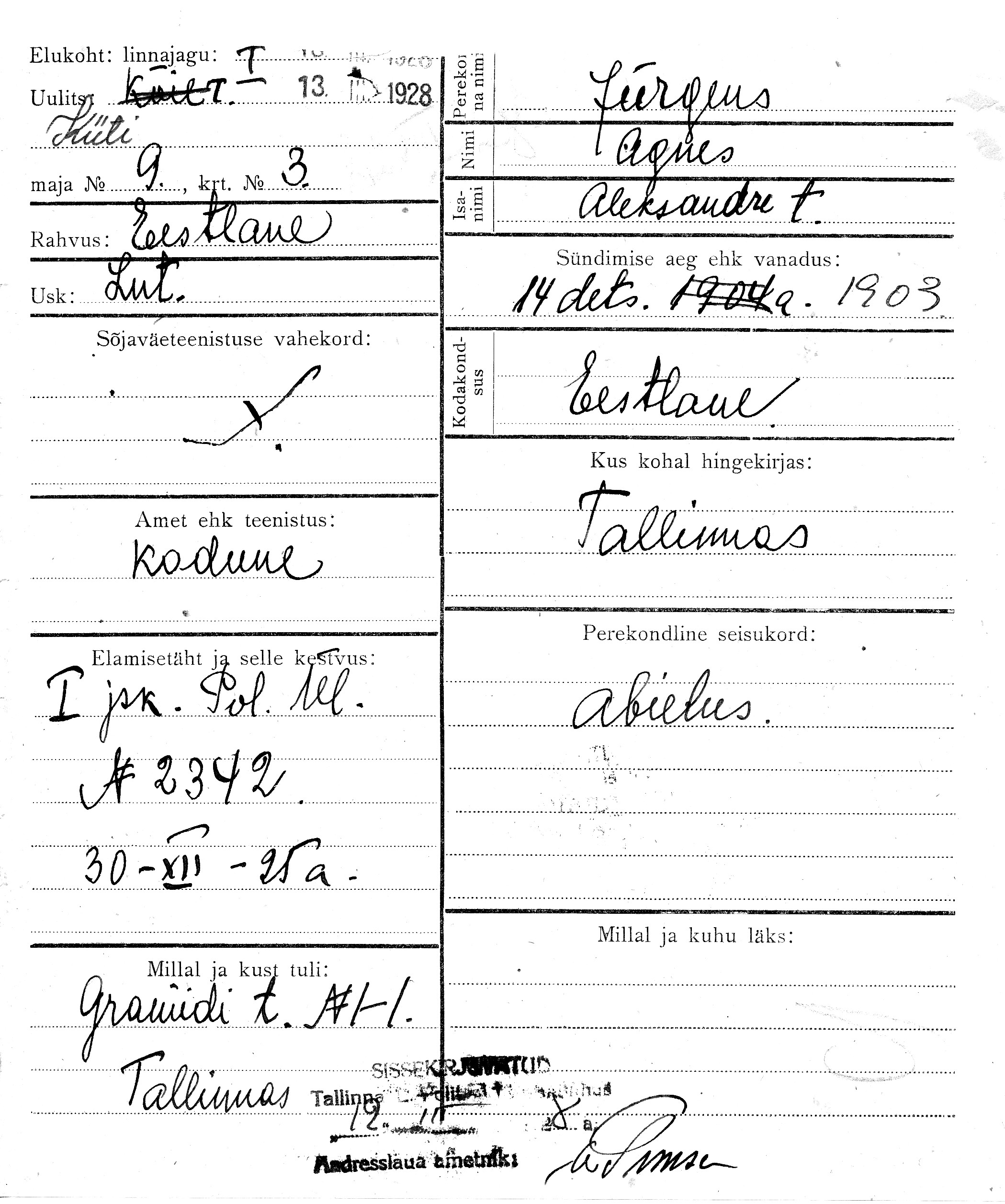 Jürgens, Agnes, Aleksander