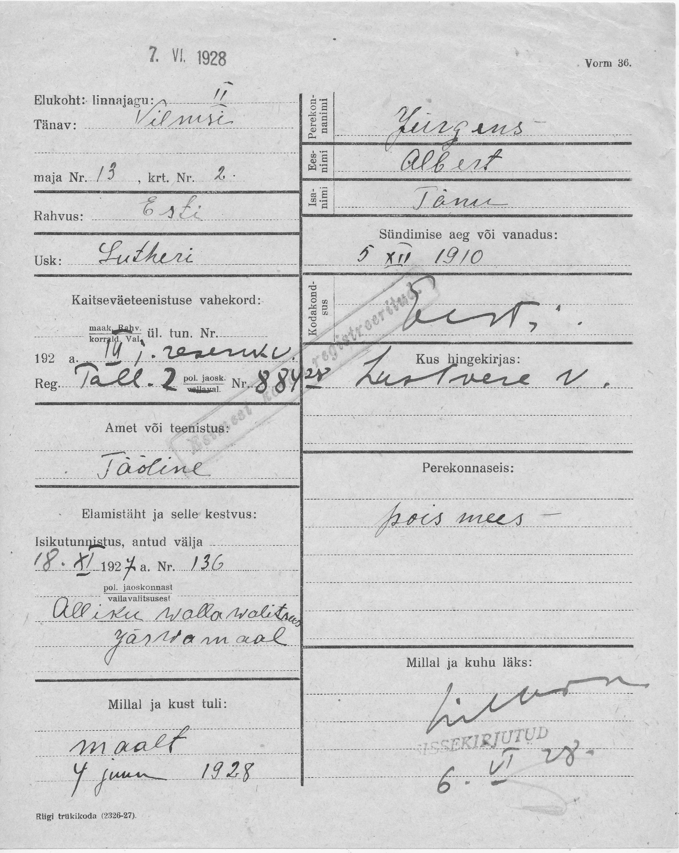 Jürgens, Albert, Tõnu