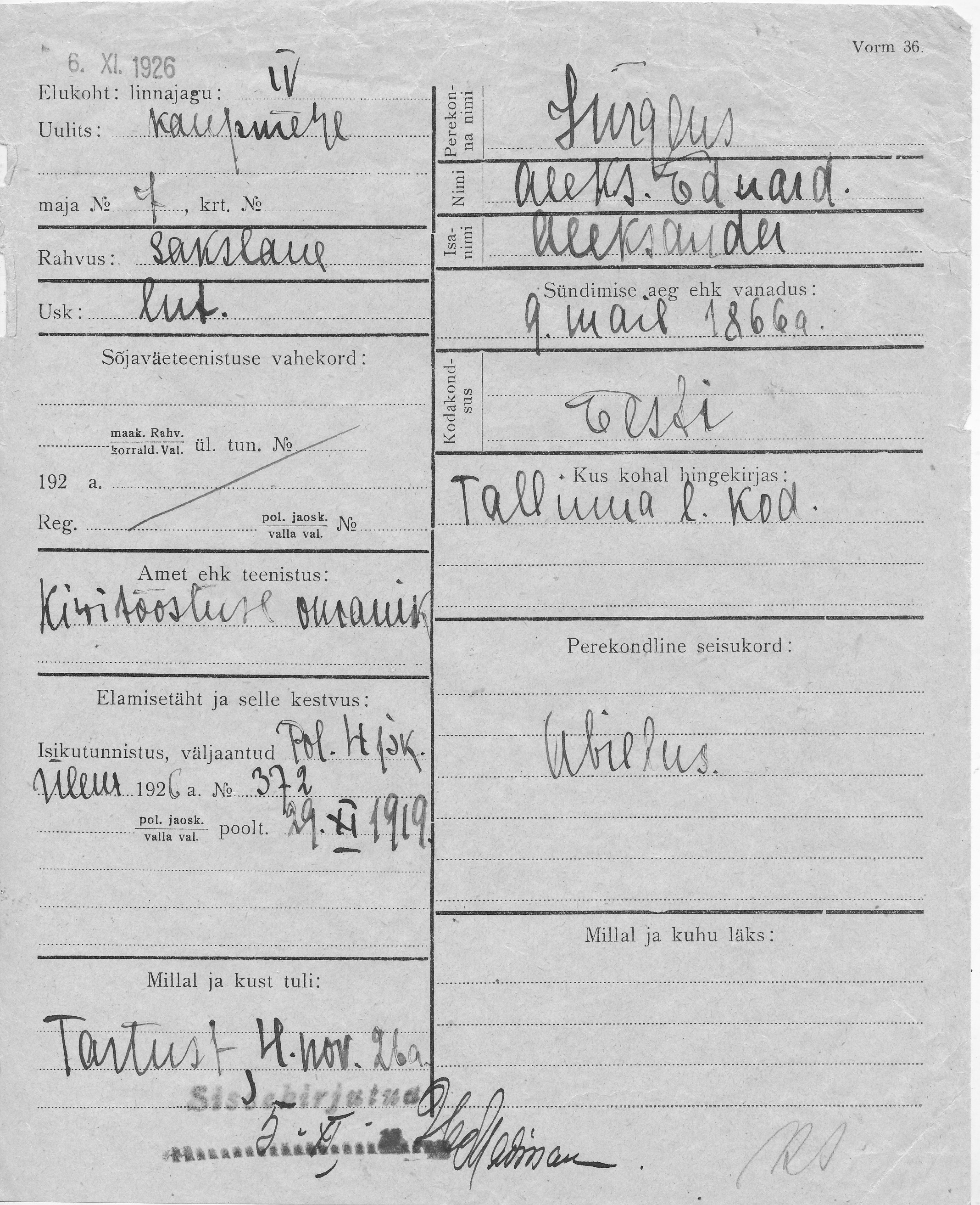 Jürgens, Aleksander Eduard, Aleksander